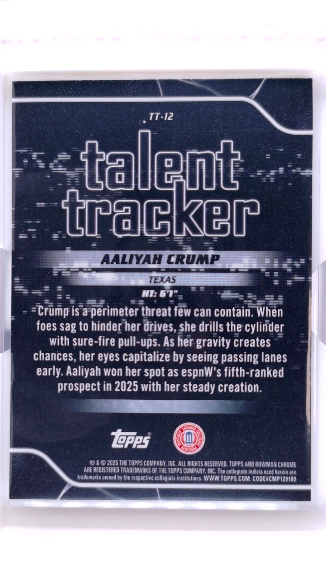 #TT-12 Aaliyah Crump Talent Tracker - back