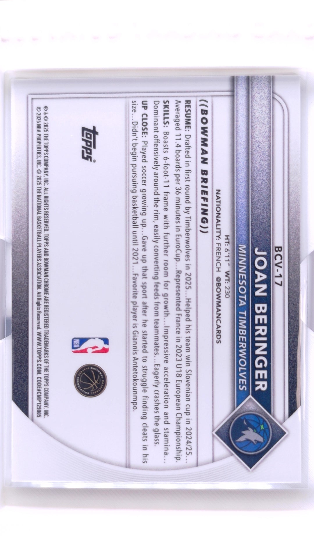 #BCV-17 Joan Beringer Rookie Chrome Reptilian Refractor - back