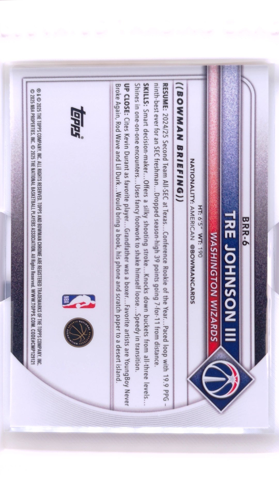 #BRR-6 Tre Johnson III Rookie Red Rookie Variations - back