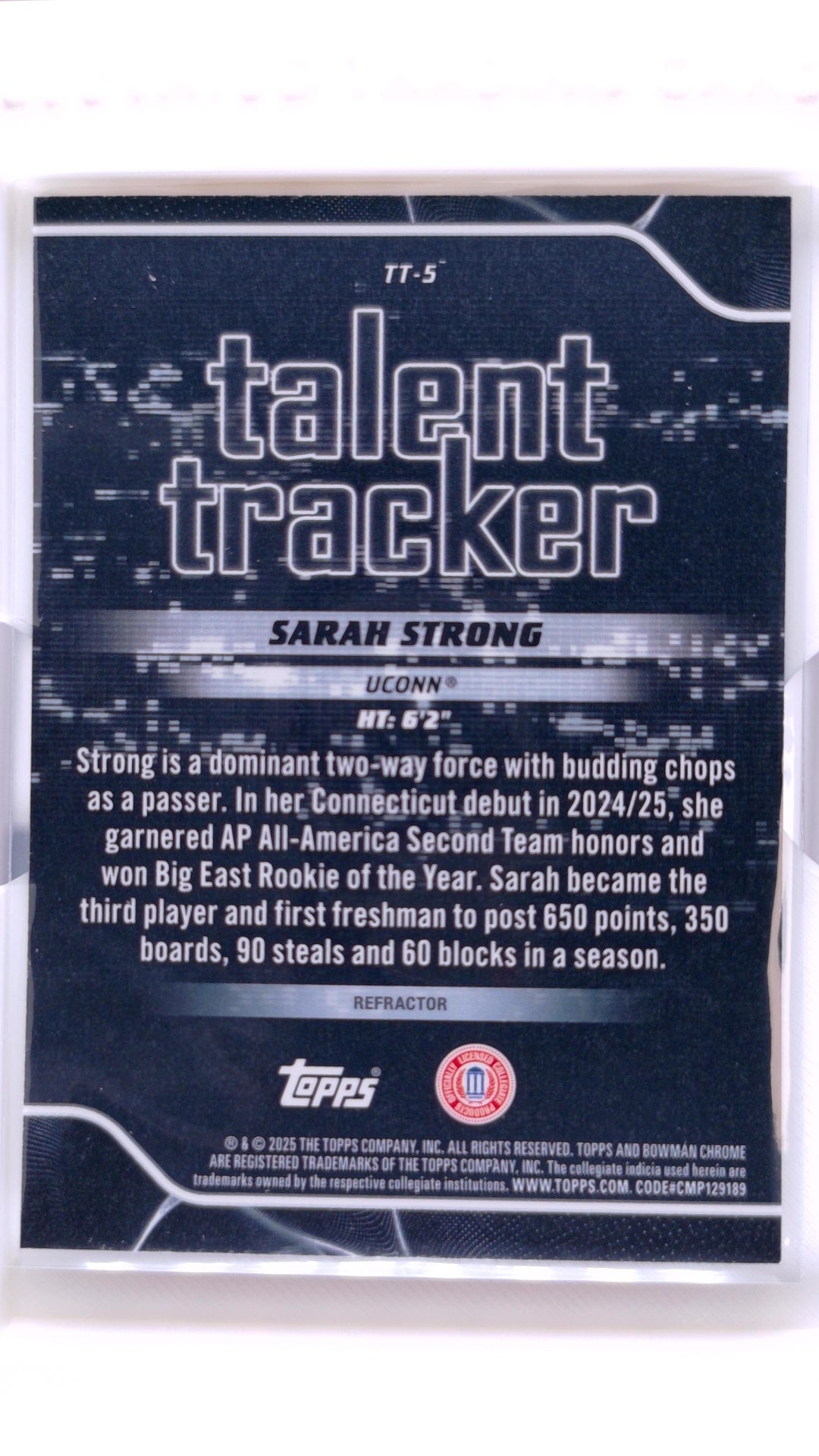 #TT-5 Sarah Strong Talent Tracker Refractor - back