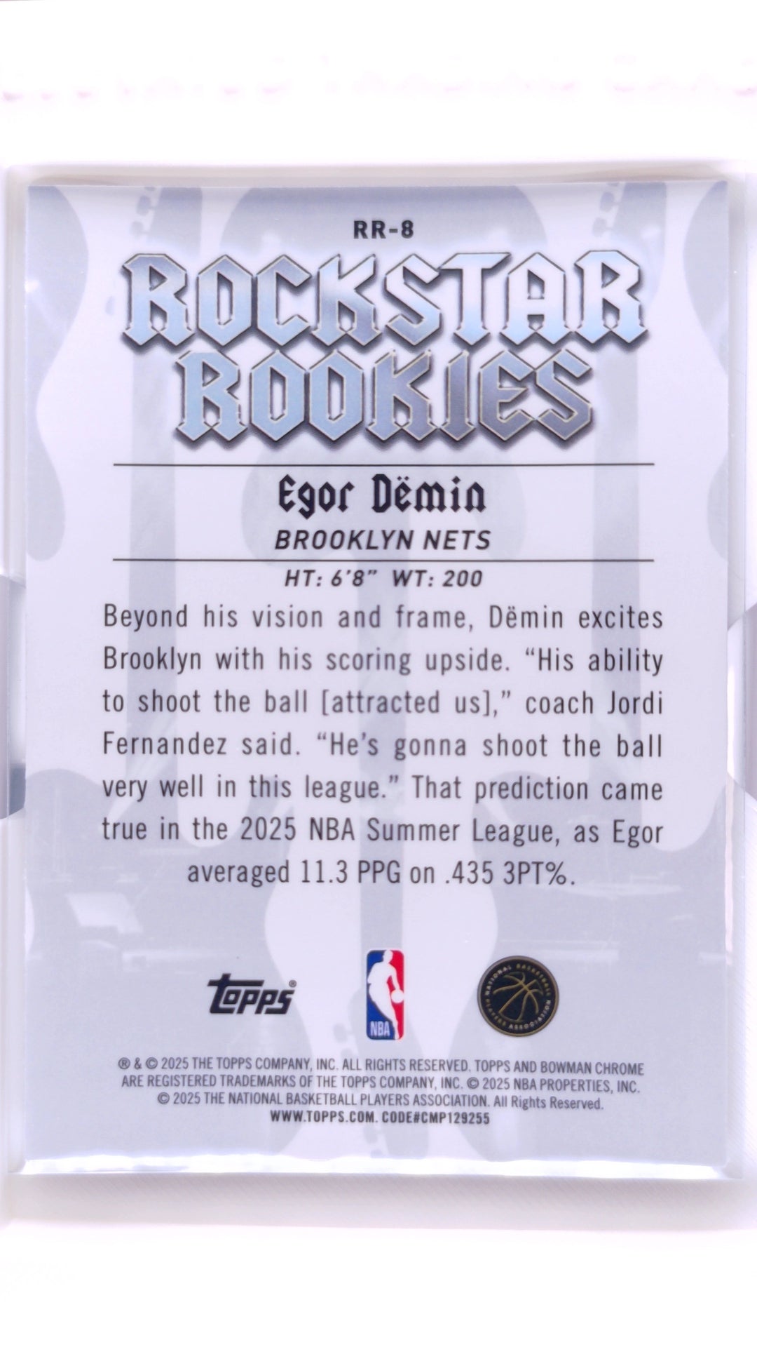 #RR-8 Egor Dëmin Rookie Rockstar Rookies - back