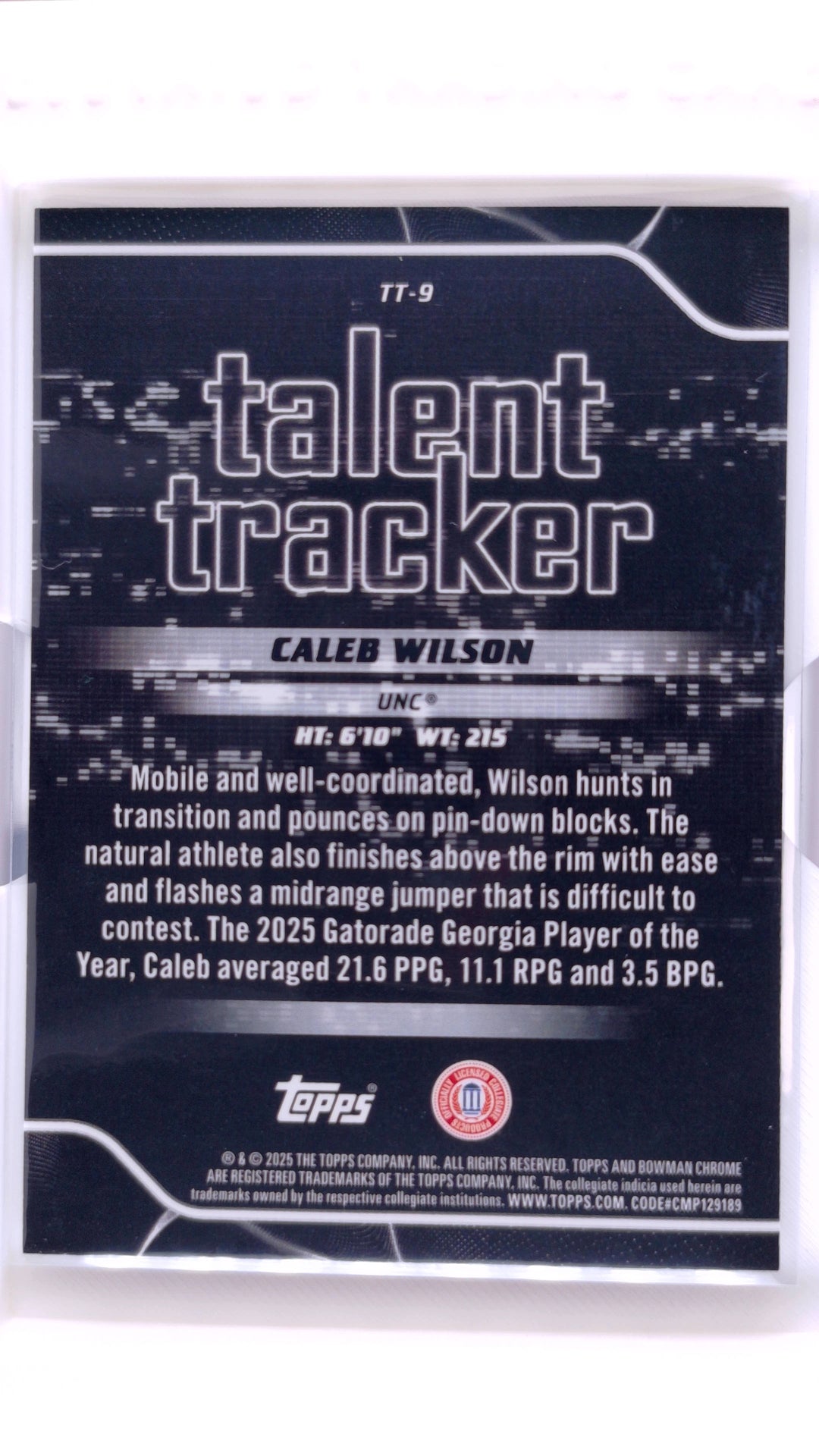 #TT-9 Caleb Wilson Talent Tracker - back