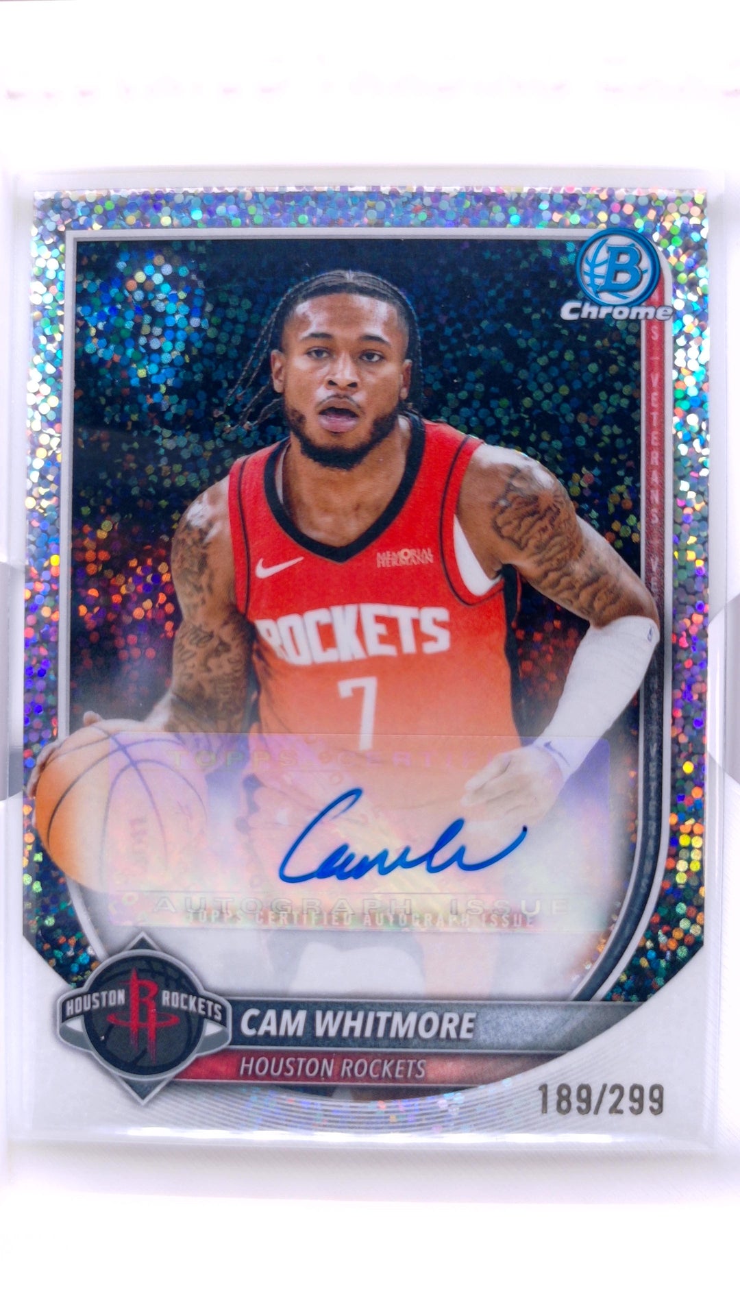 #BCA-CW Cam Whitmore Chrome Autographs Speckle Refractor #189/299 - front