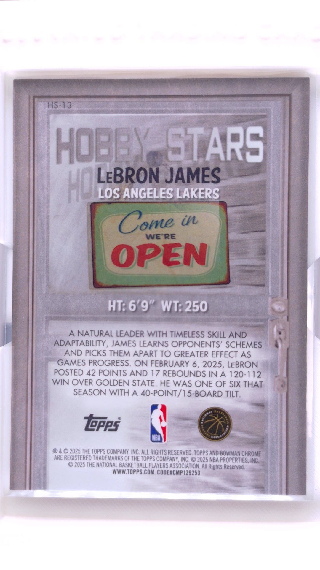 #HS-13 Lebron James Hobby Stars - back