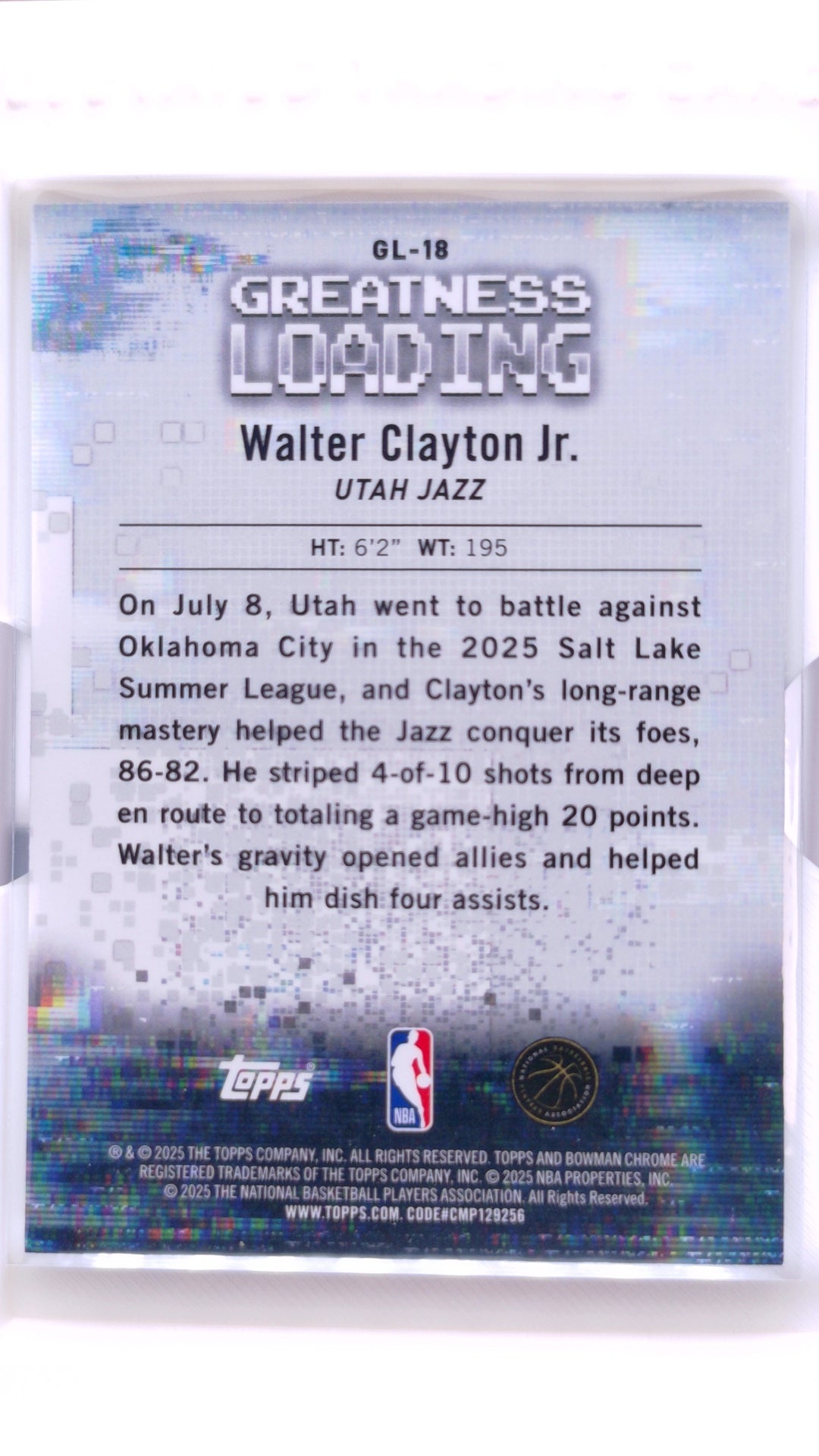 #GL-18 Walter Clayton Jr. Rookie Greatness Loading - back