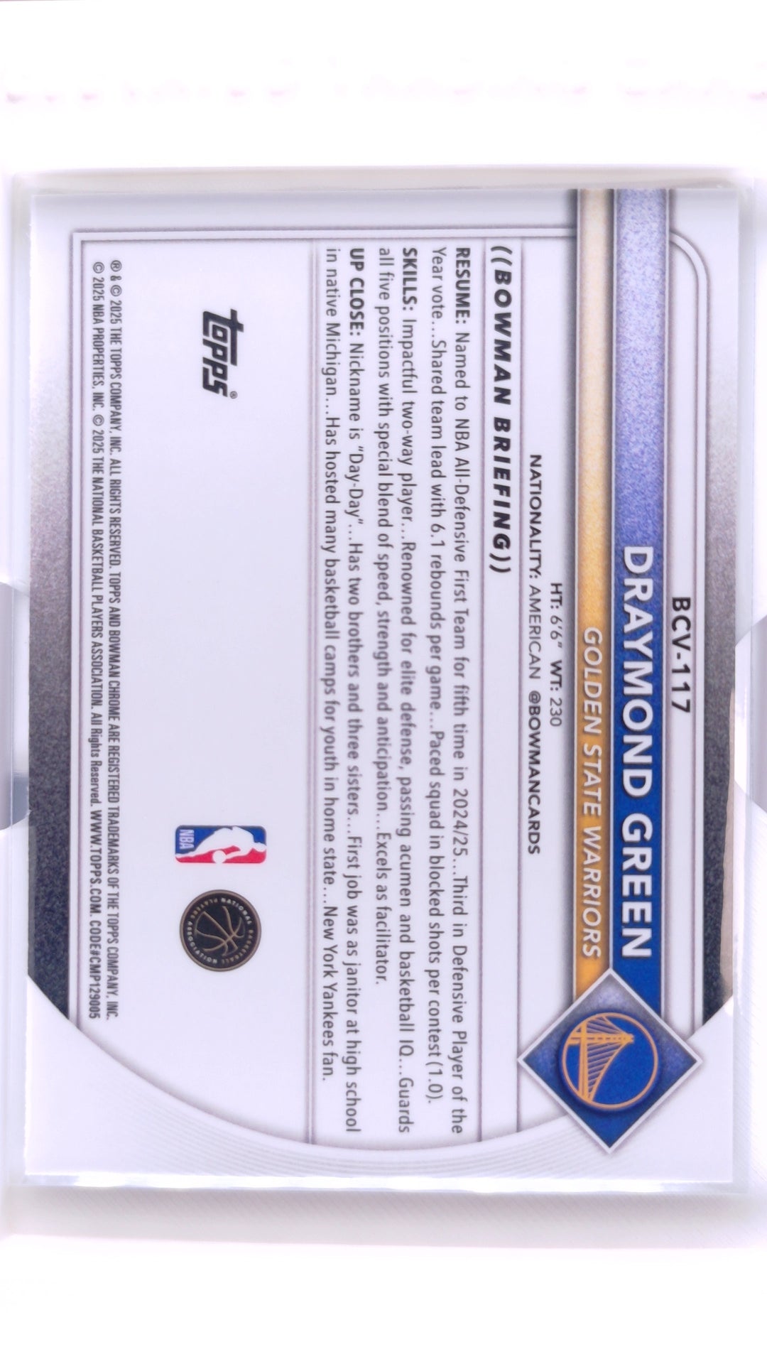 #BCV-117 Draymond Green Chrome Reptilian Refractor - back