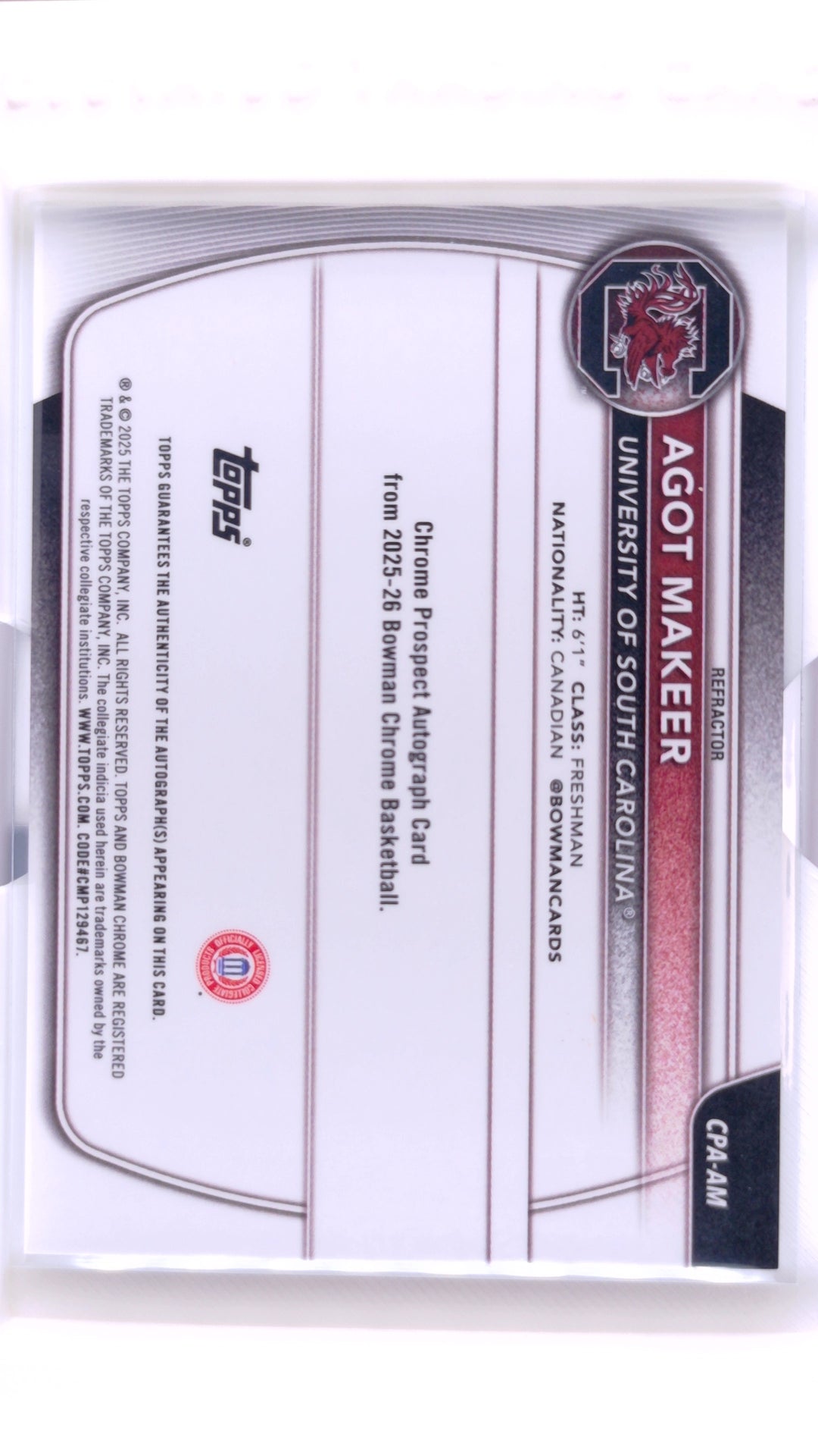 #CPA-AM Agot Makeer Chrome Prospect Autographs Refractor #130/499 - back