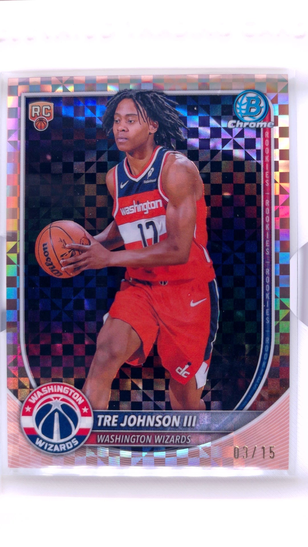 #BCV-6 Tre Johnson III Rookie Chrome Rose Gold X-Fractor #3/15 - front
