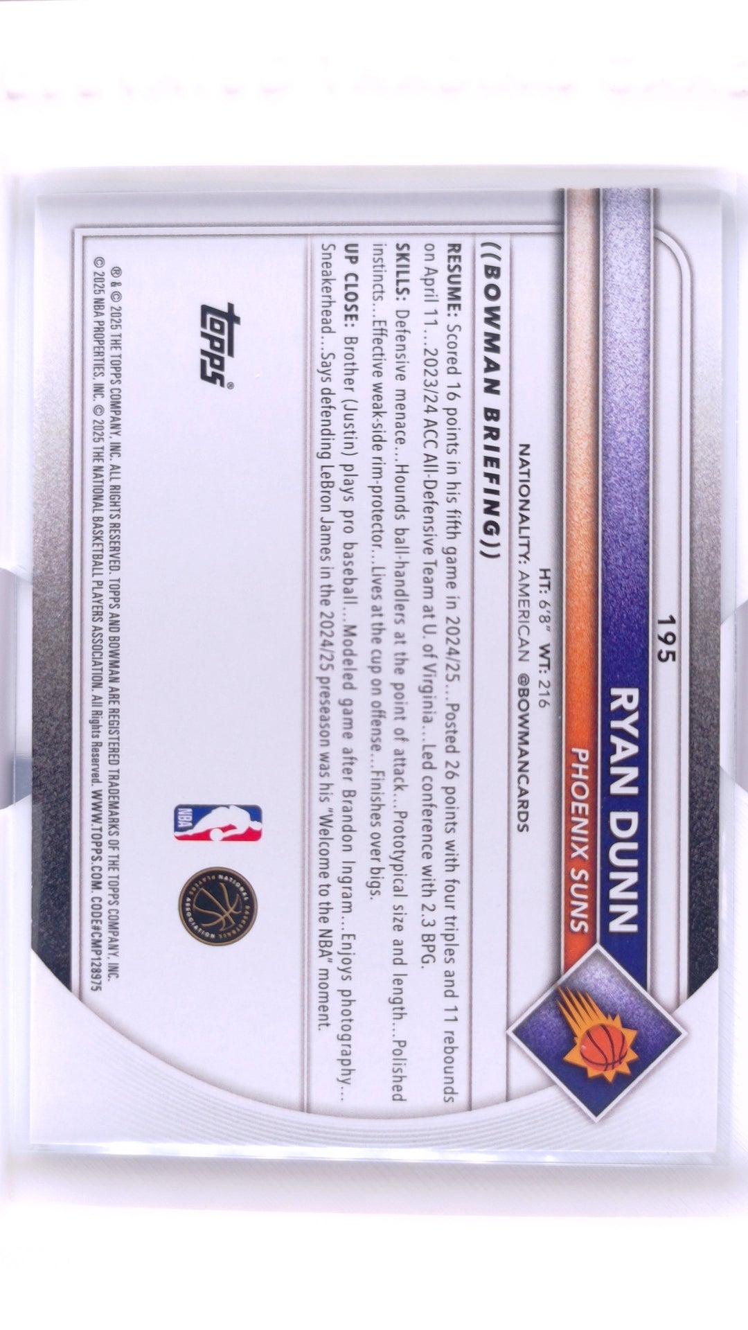 #195 Ryan Dunn Blue Border #17/150 - back