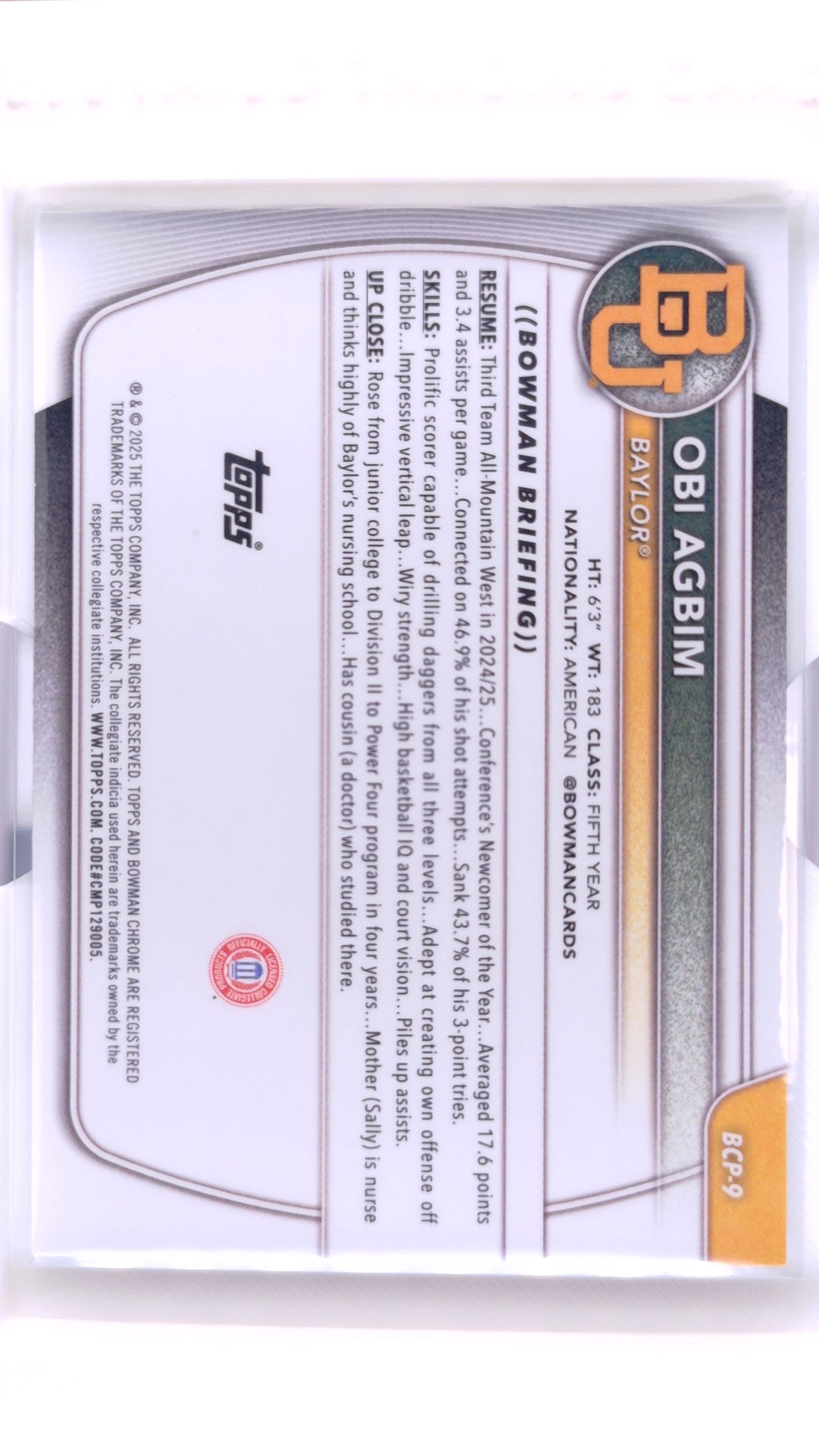 #BCP-9 Obi Agbim Chrome Prospects - back