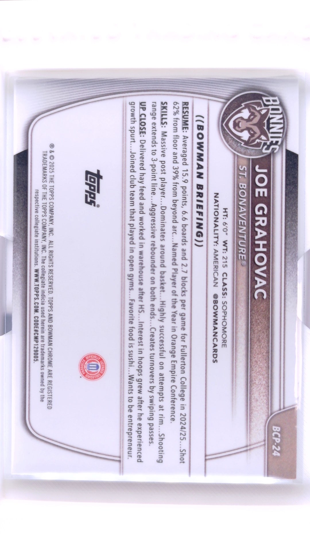 #BCP-24 Joe Grahovac Chrome Prospects - back