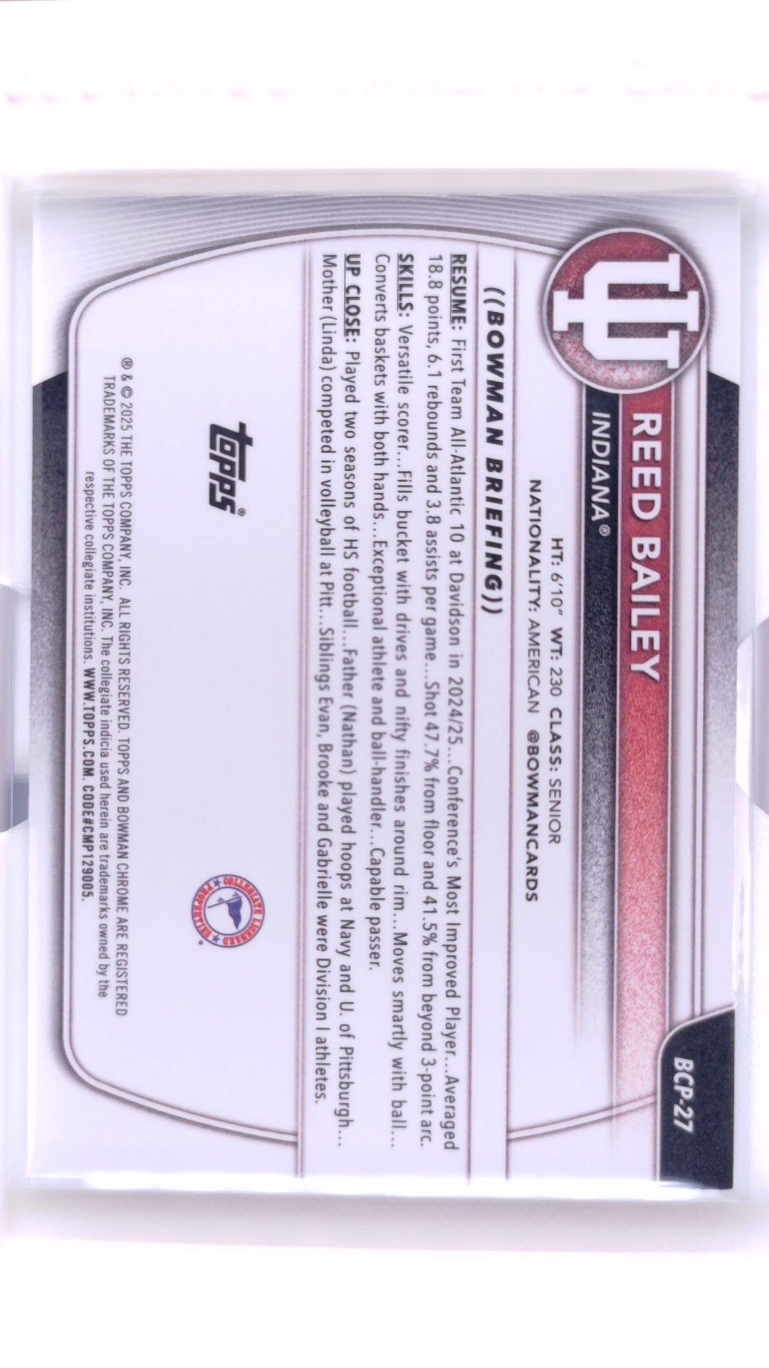 #BCP-27 Reed Bailey Chrome Prospects - back