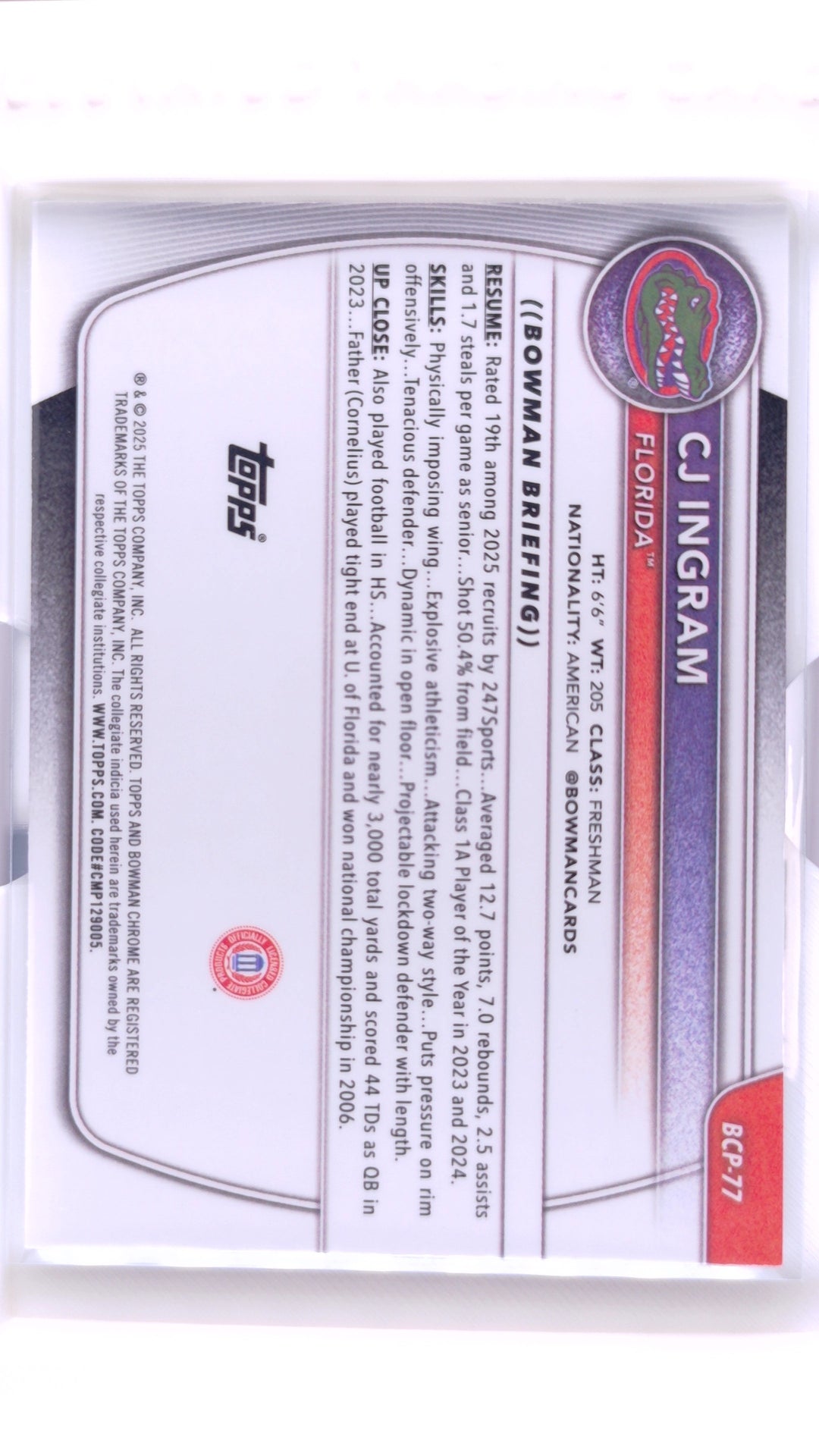 #BCP-77 CJ Ingram Chrome Prospects - back