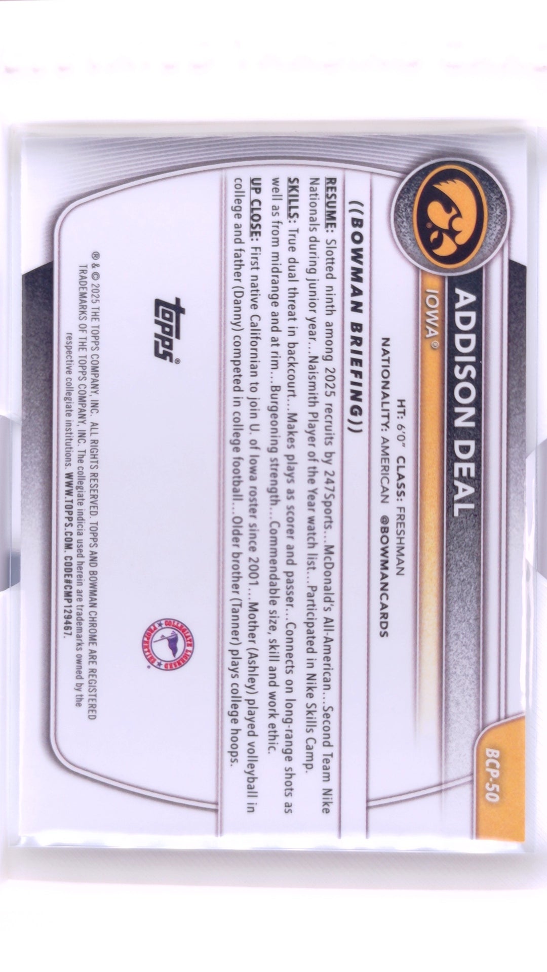 #BCP-50 Addison Deal Chrome Prospects - back