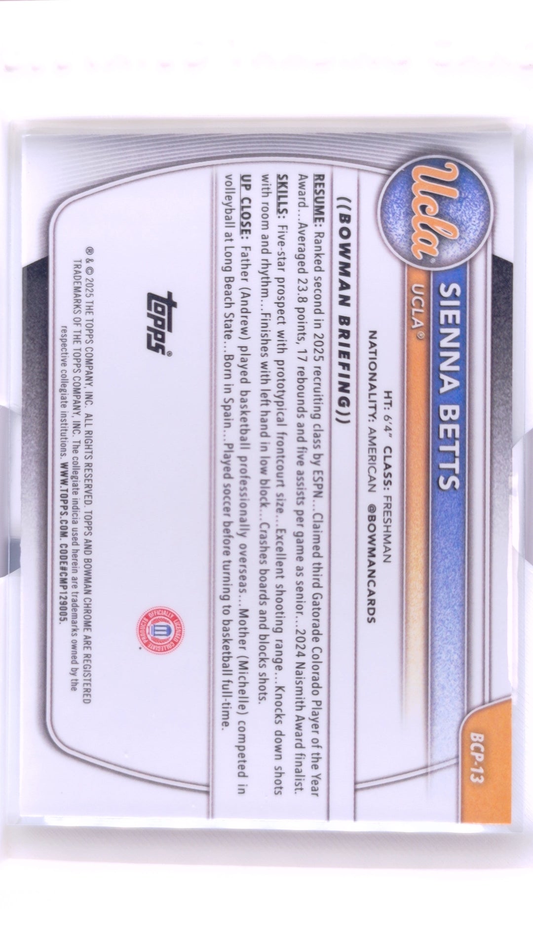 #BCP-13 Sienna Betts Chrome Prospects - back