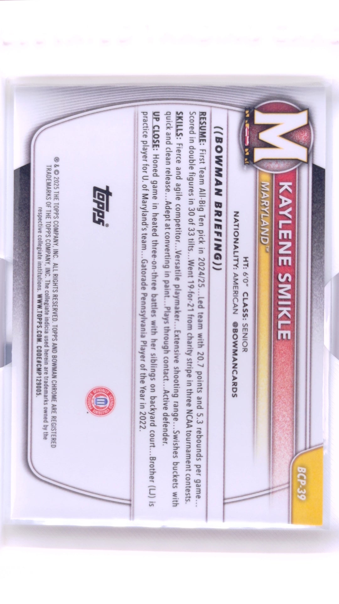 #BCP-39 Kaylene Smikle Chrome Prospects - back