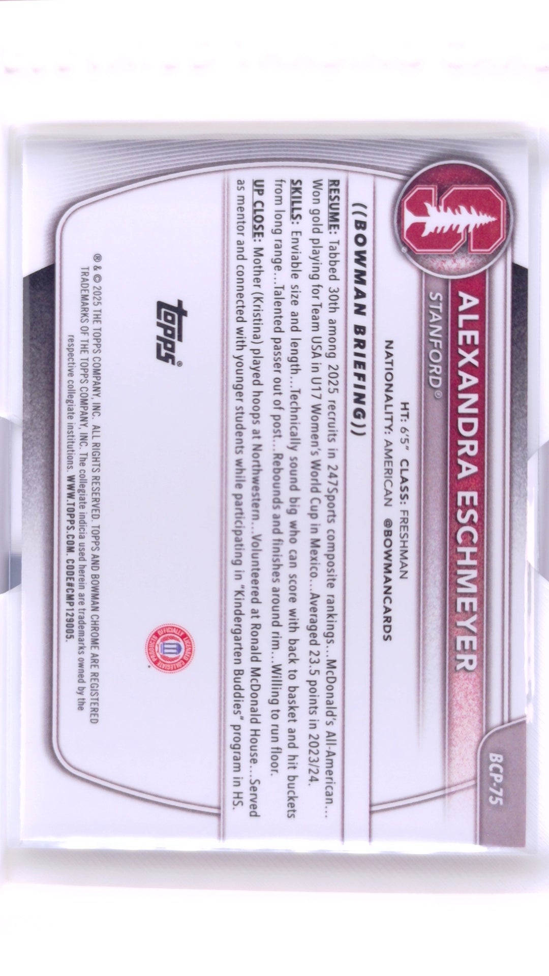 #BCP-75 Alexandra Eschmeyer Chrome Prospects - back