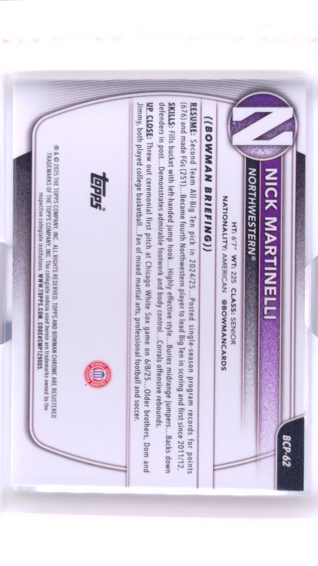 #BCP-62 Nick Martinelli Chrome Prospects - back
