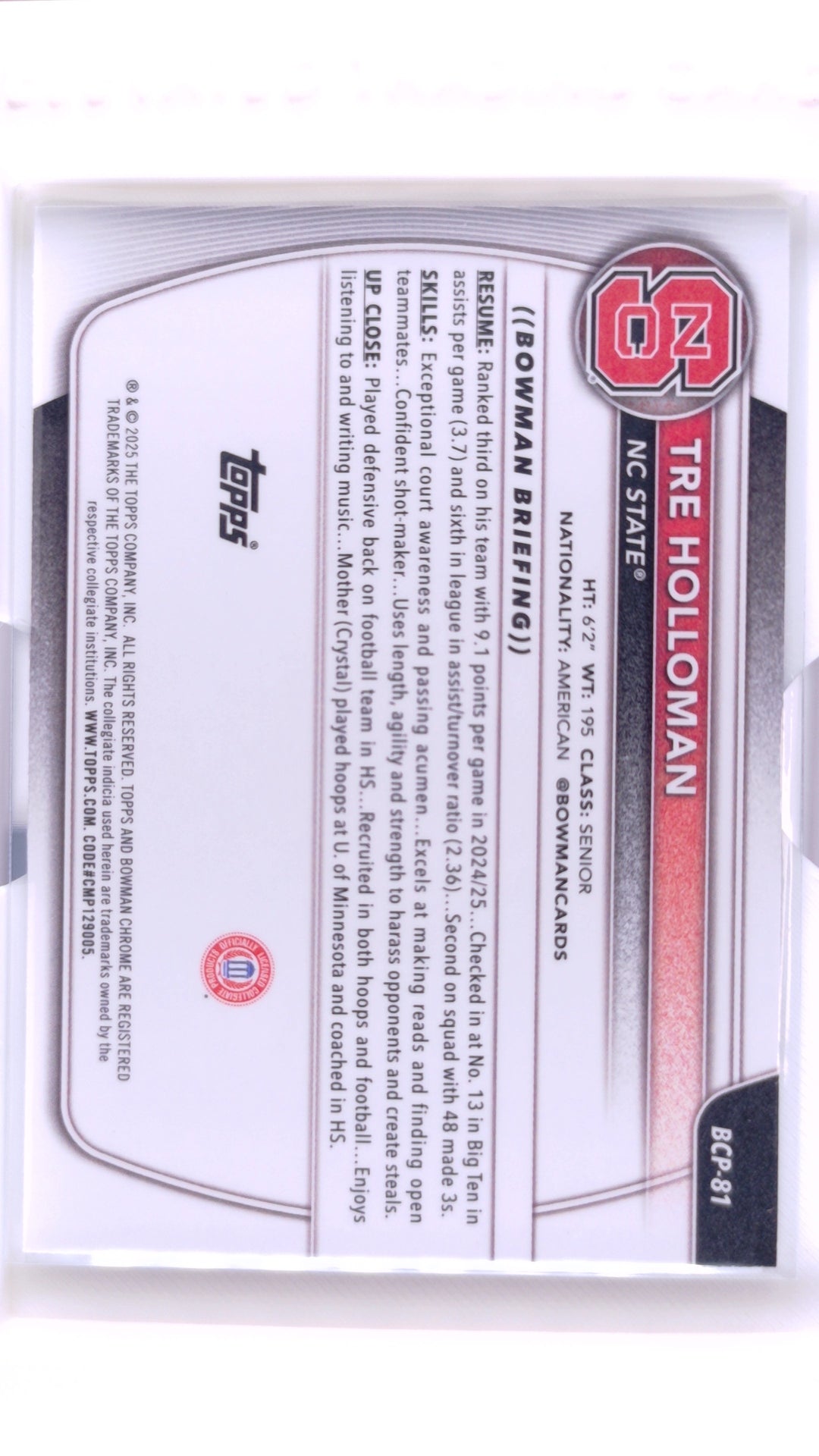 #BCP-81 Tre Holloman Chrome Prospects - back