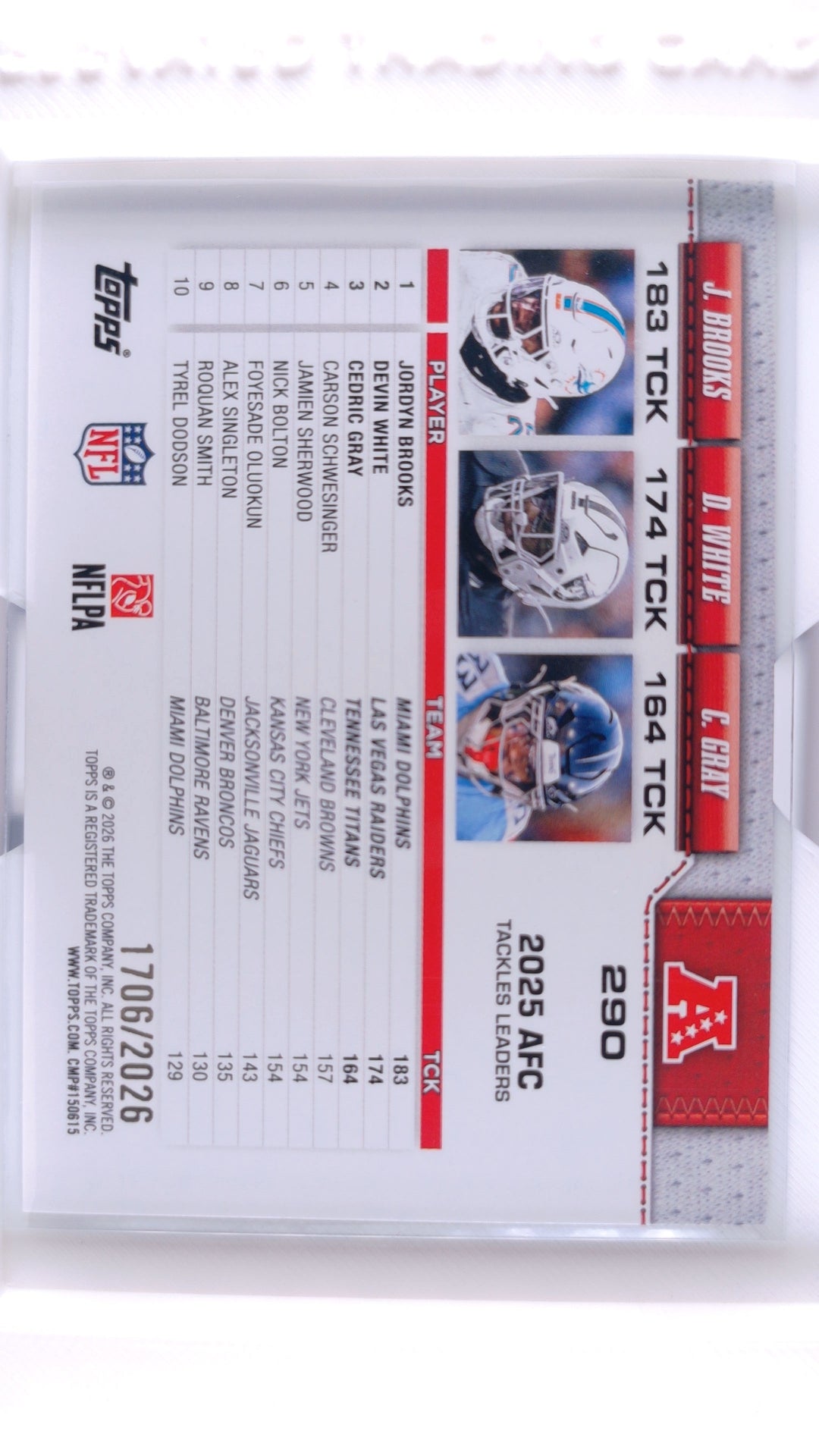 #290 Devin White/Jordyn Brooks/Cedric Gray Gold #1706/2026 - back