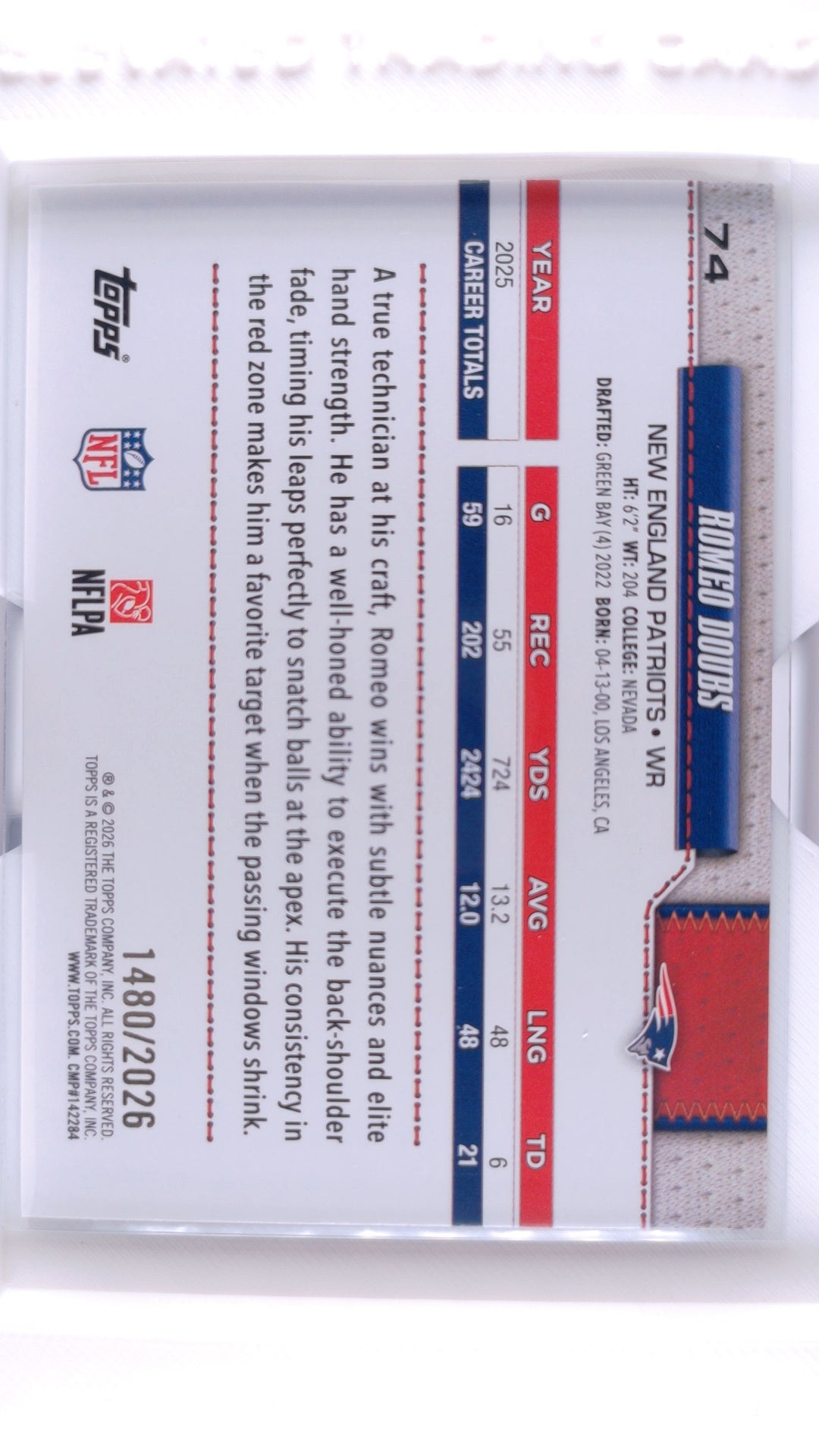 #74 Romeo Doubs Gold #1480/2026 - back
