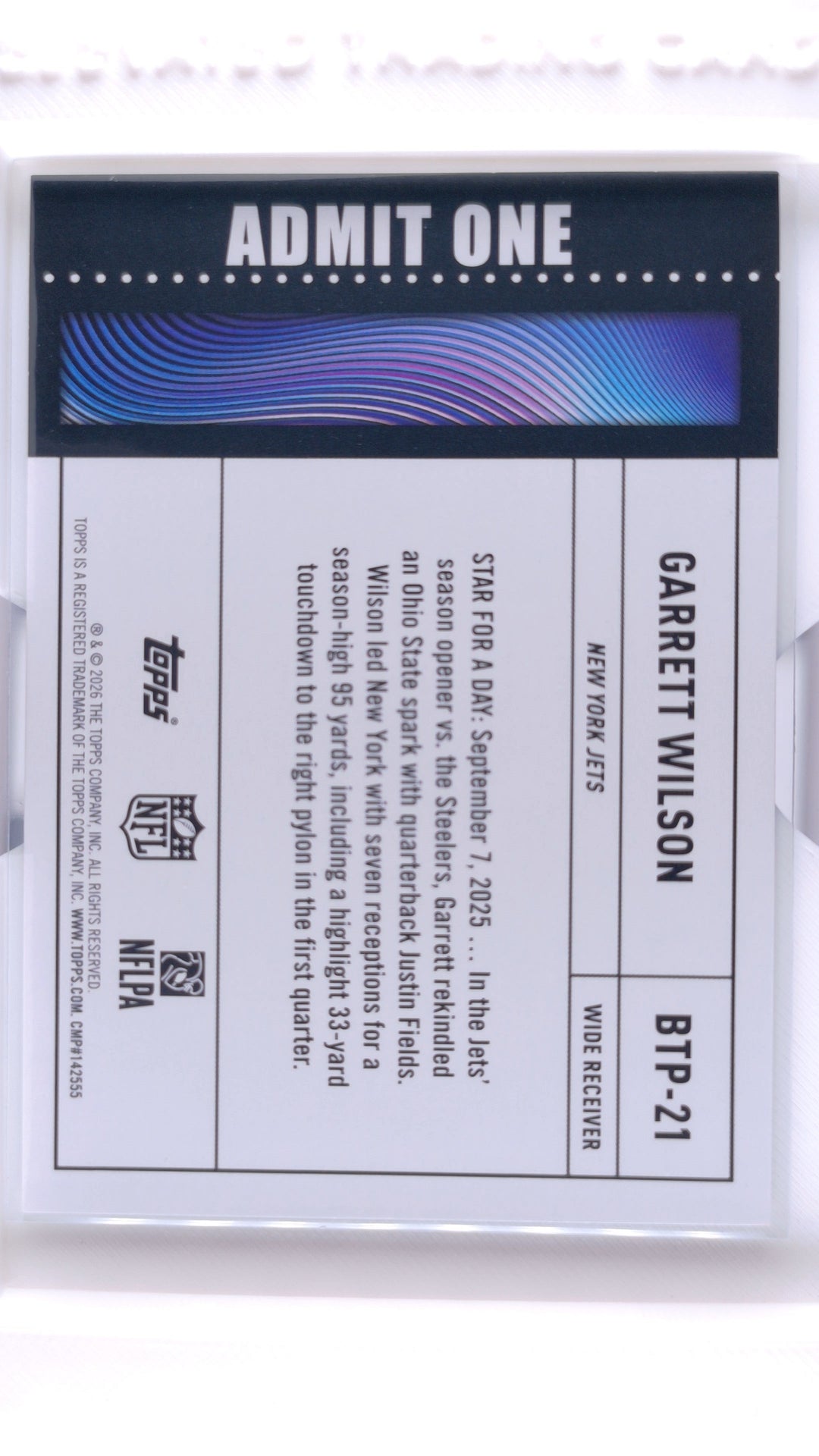 #BTP-21 Garrett Wilson Big Ticket Players - back