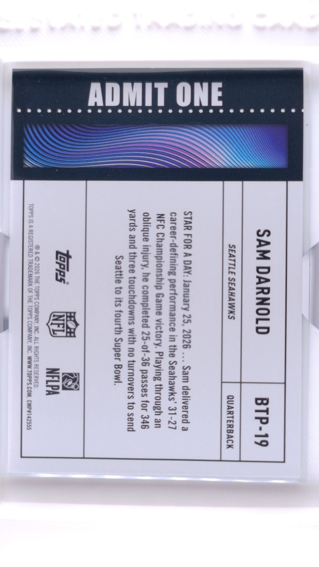 #BTP-19 Sam Darnold Big Ticket Players - back