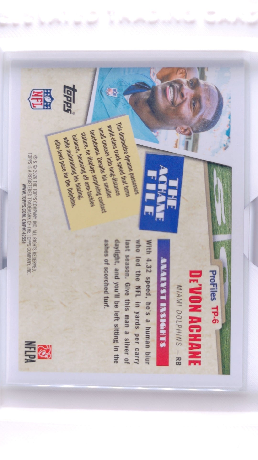 #TP-6 De'Von Achane Topps Profiles - back