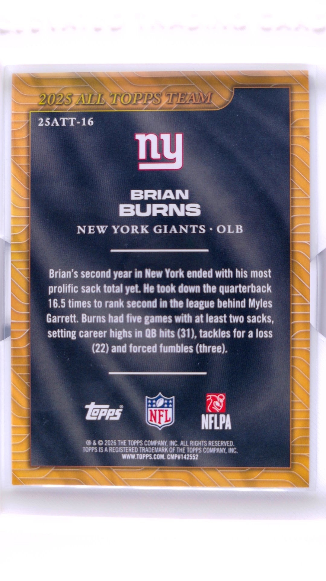 #25ATT-16 Brian Burns 2025 All Topps Team - back