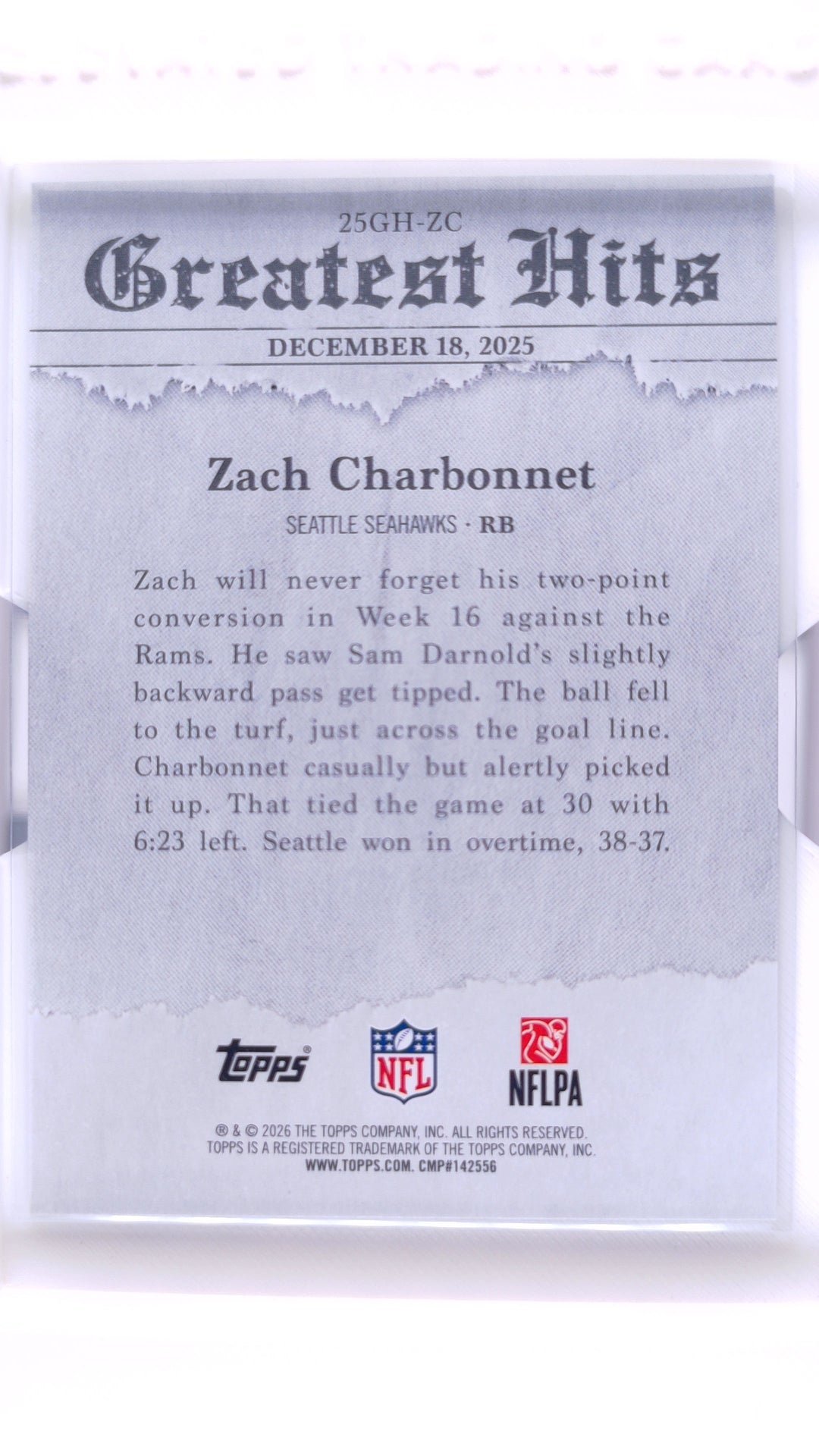 #25GH-ZC Zach Charbonnet 2025 Greatest Hits - back