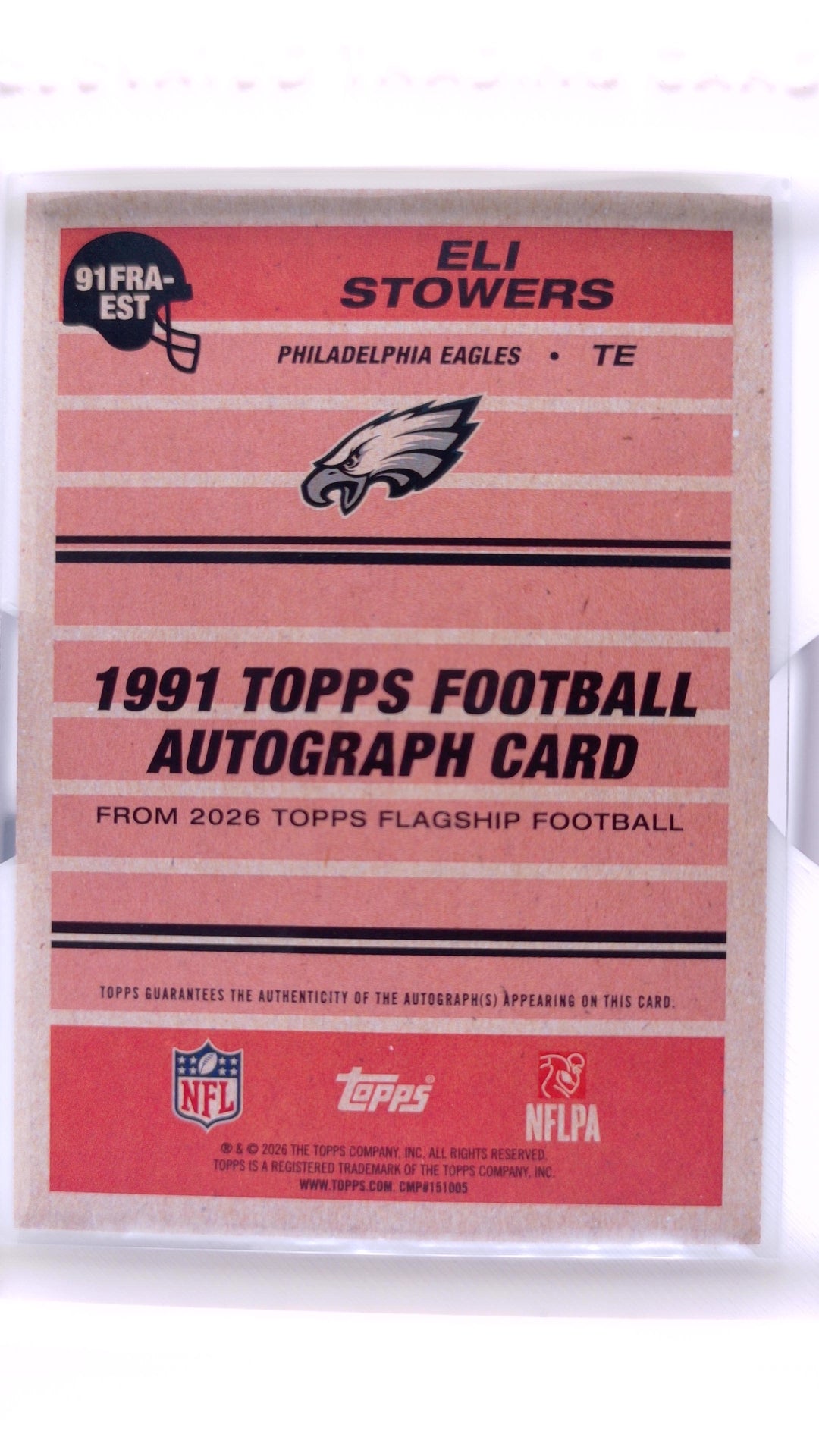 #91FRA-EST Eli Stowers Rookie 1991 Topps Football Rookie Autographs - back