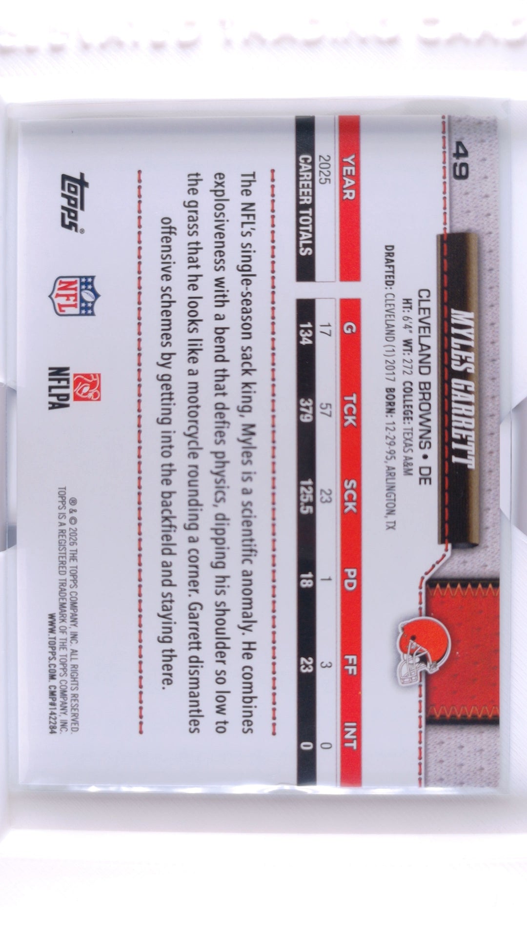#49 Myles Garrett Holo Foil - back