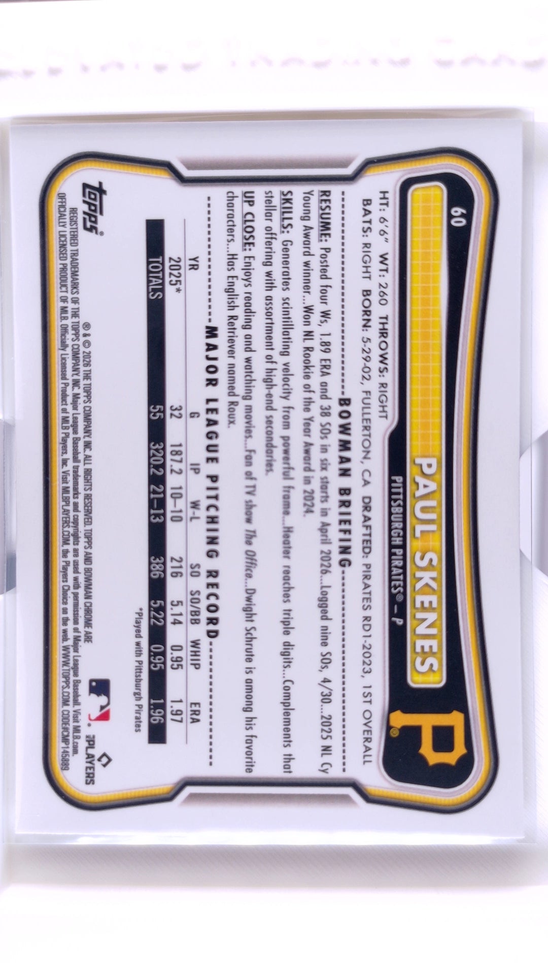 #60 Paul Skenes - back
