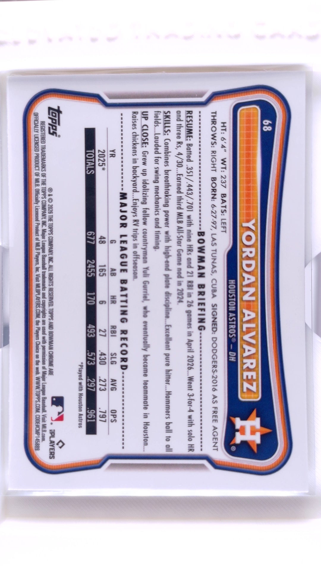 #68 Yordan Alvarez - back