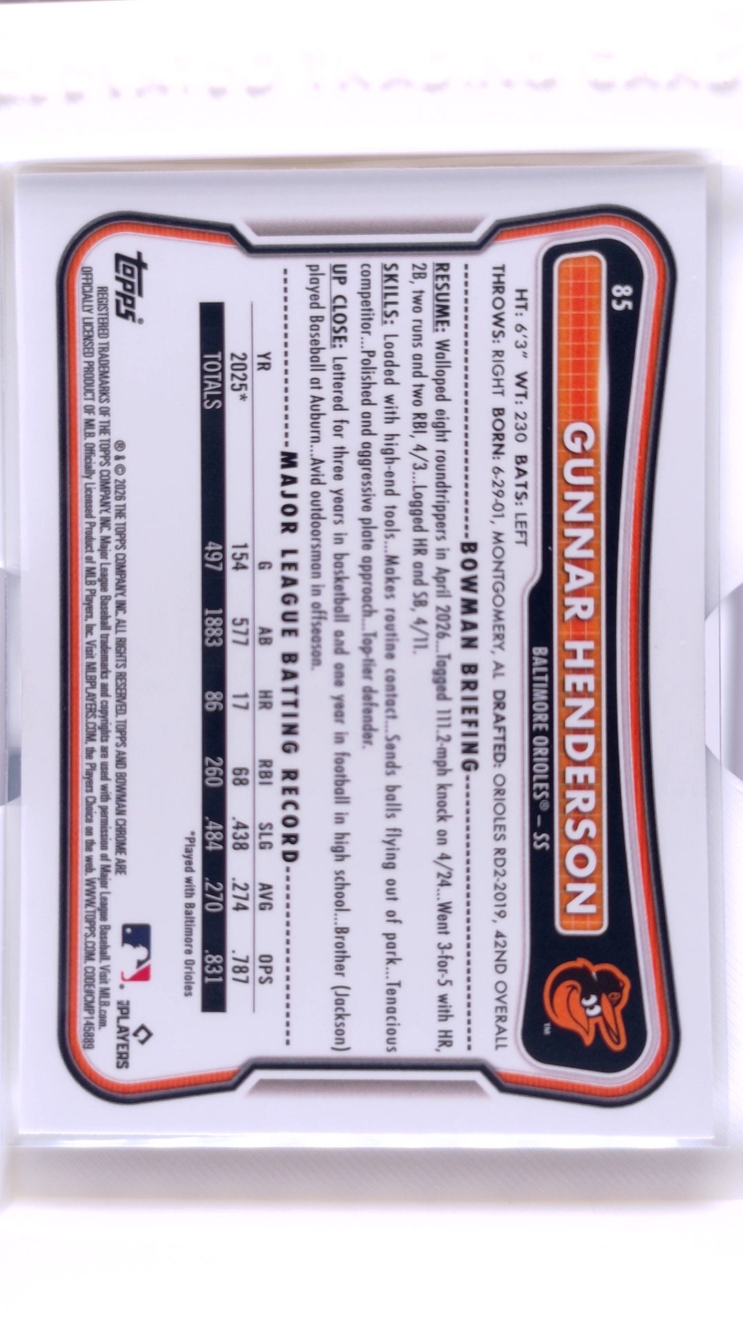 #85 Gunnar Henderson - back