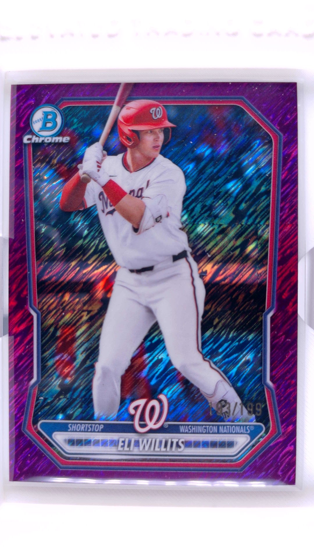 #BCP-245 Eli Willits Bowman Chrome Prospects Fuchsia Shimmer Refractor #193/199 - front