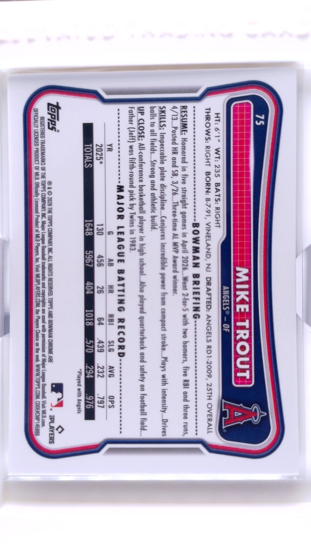 #75 Mike Trout - back