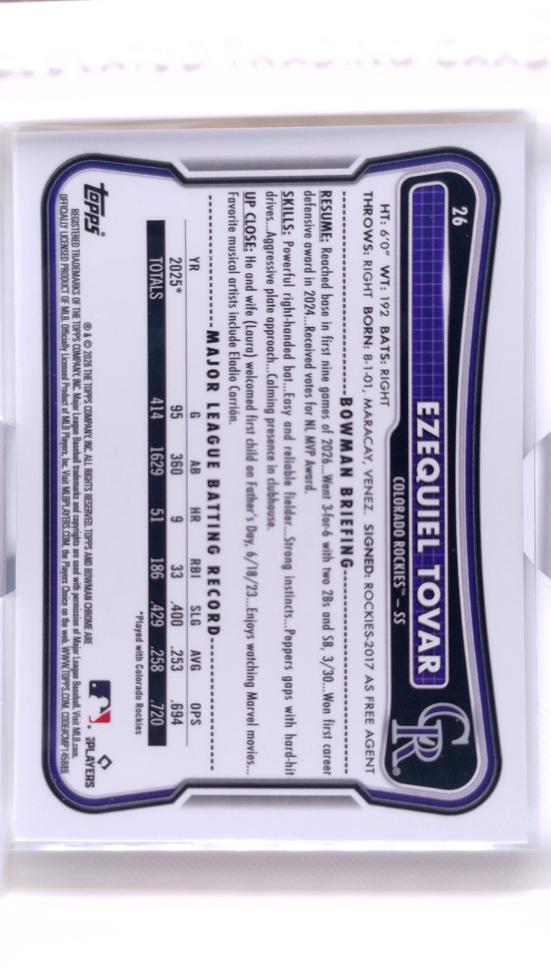 #26 Ezequiel Tovar - back