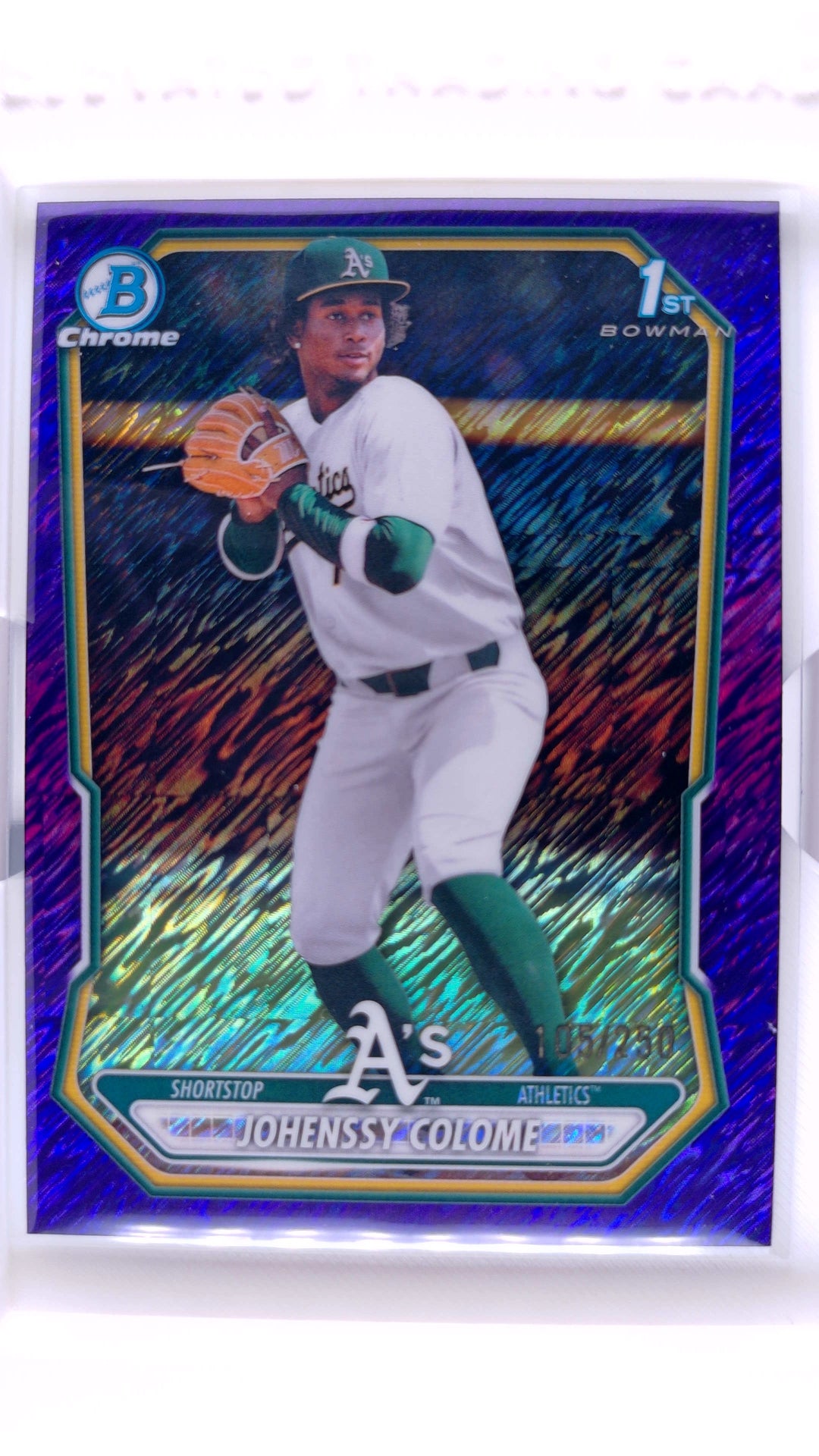 #BCP-160 Johenssy Colome Bowman Chrome Prospects Purple Shimmer Refractor #105/250 - front