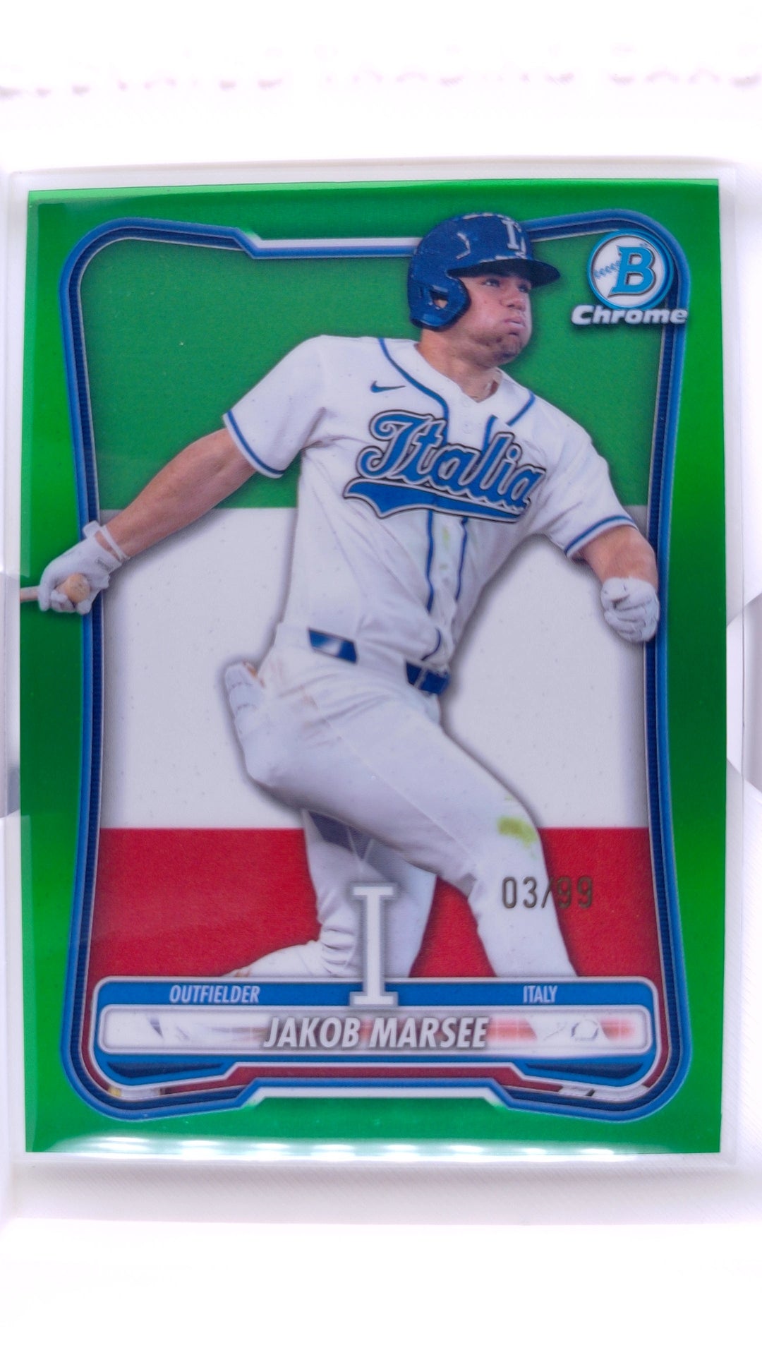 #WBC-6 Jakob Marsee WBC Flag Variation Green Refractor #3/99 - front
