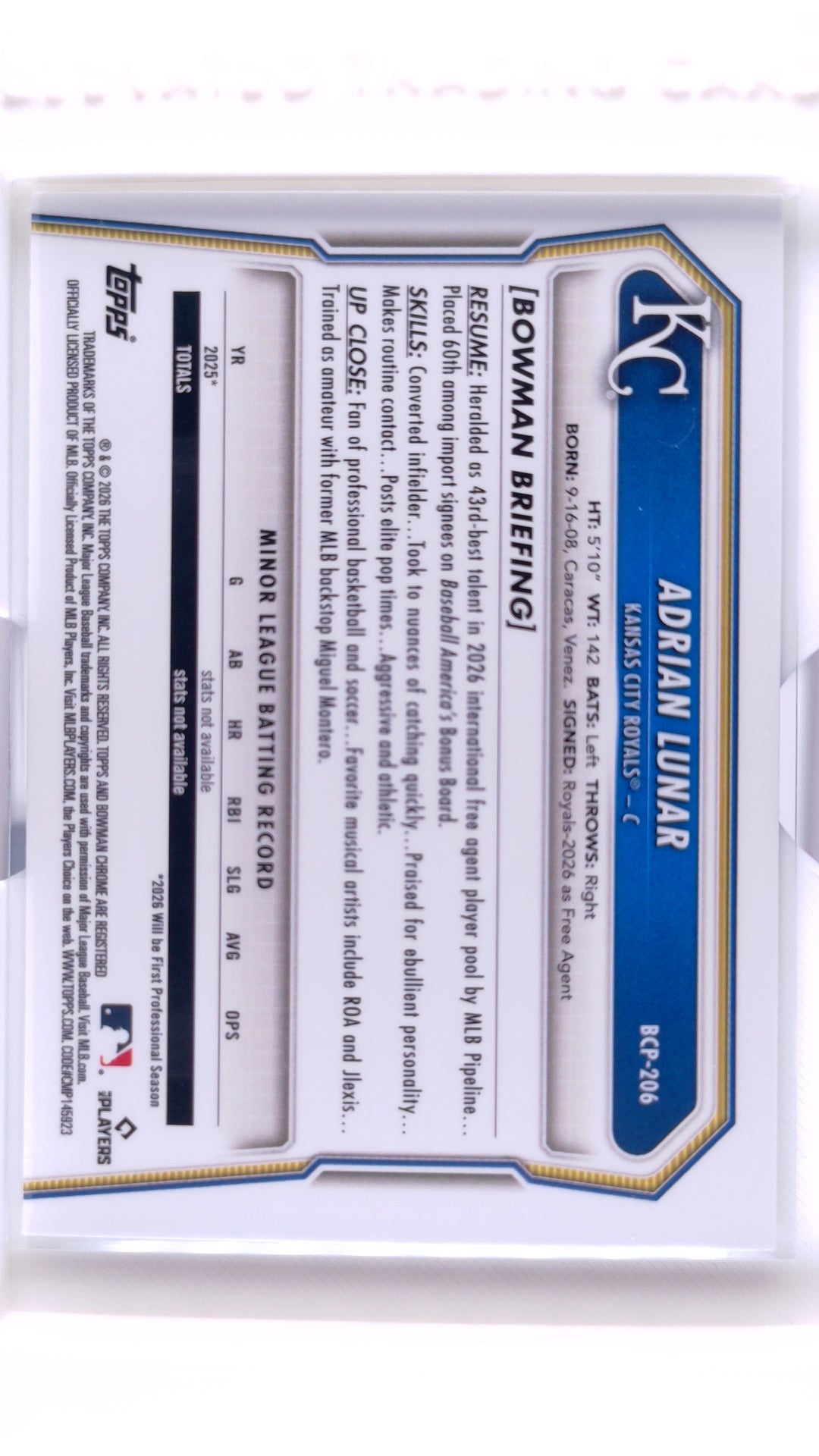 #BCP-206 Adrian Lunar Bowman Chrome Prospects - back