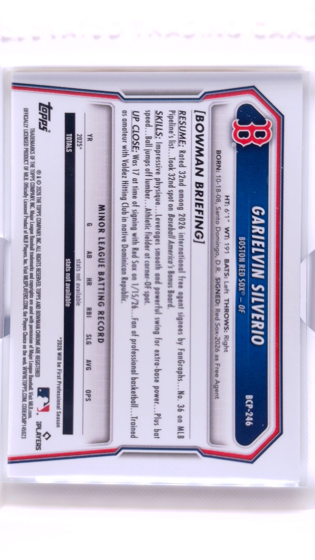 #BCP-246 Garielvin Silverio Bowman Chrome Prospects - back