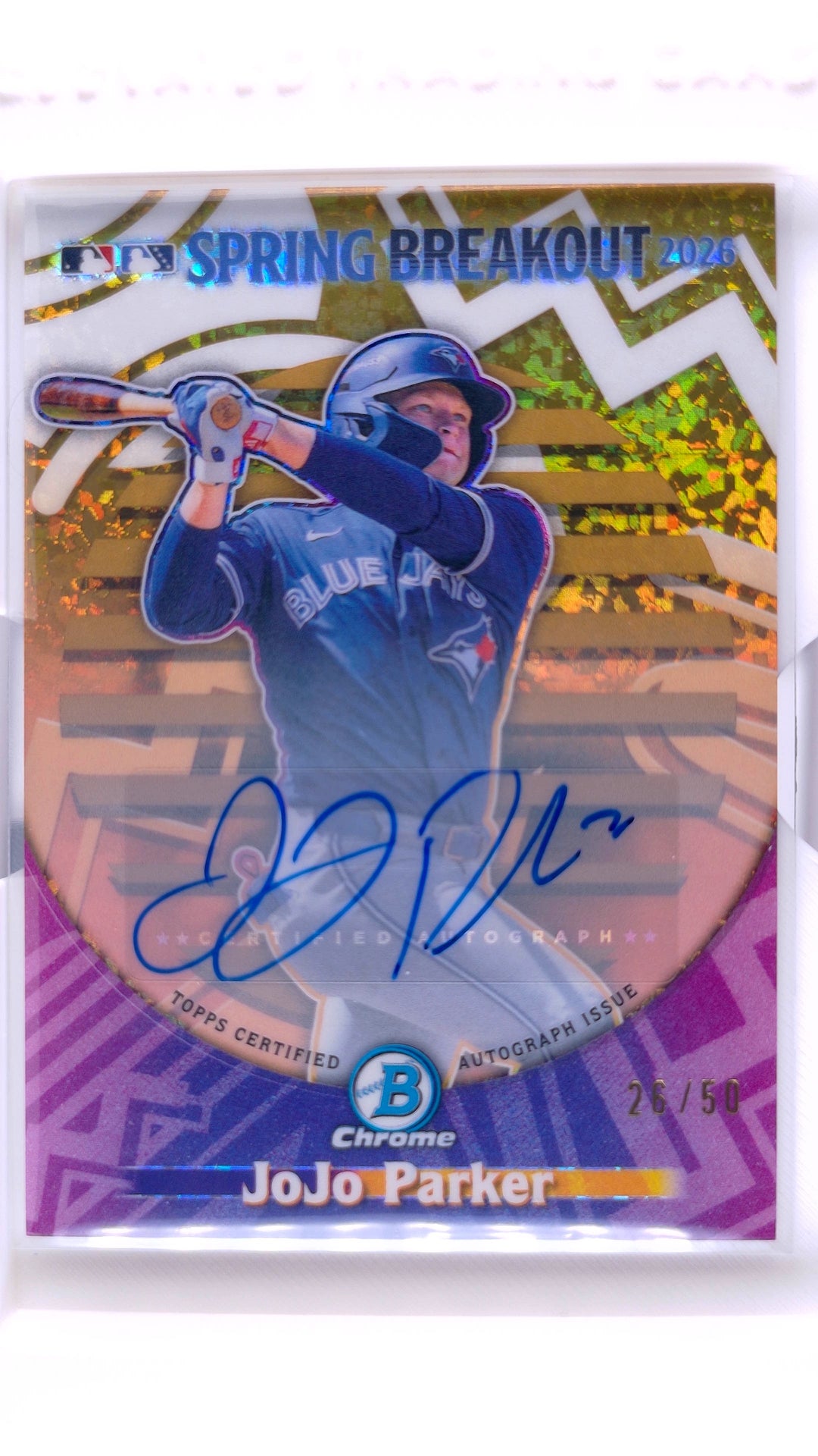 #SB-9 JoJo Parker 2026 MLB Spring Breakout Autographs Gold Mini Diamond Refractor #26/50 - front