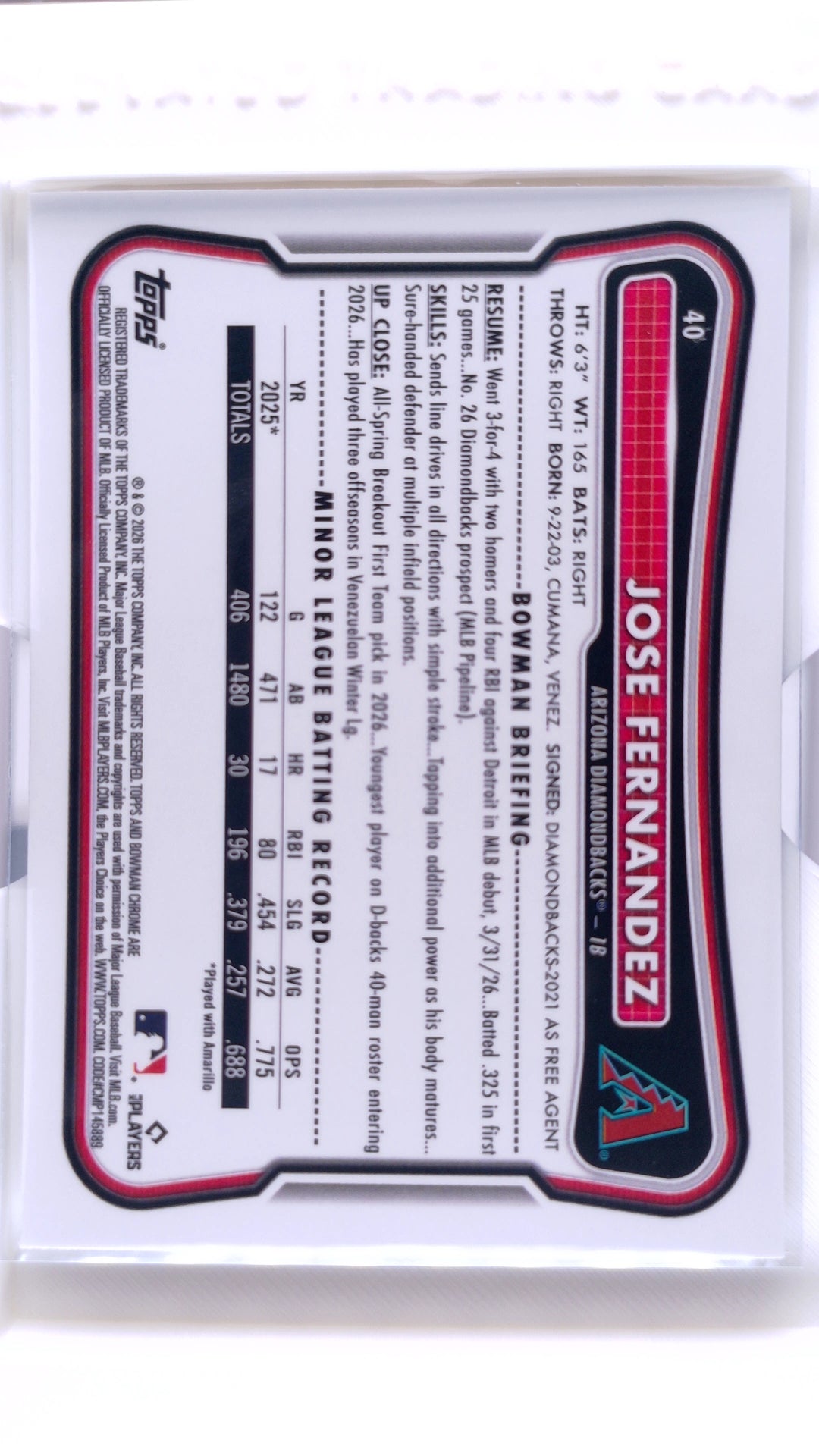#40 Jose Fernandez Rookie - back
