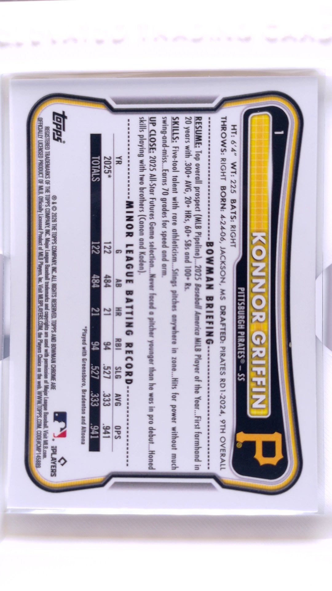 #1 Konnor Griffin Rookie - back