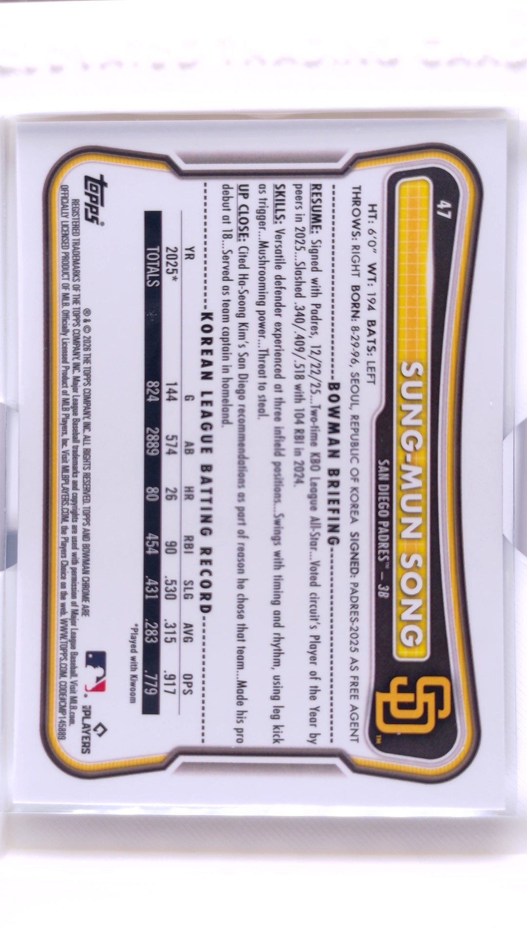 #47 Sung-Mun Song Rookie - back