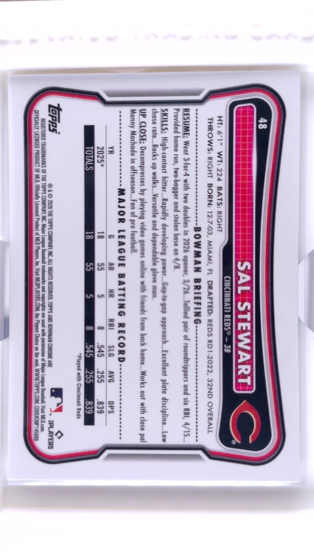 #48 Sal Stewart Rookie - back