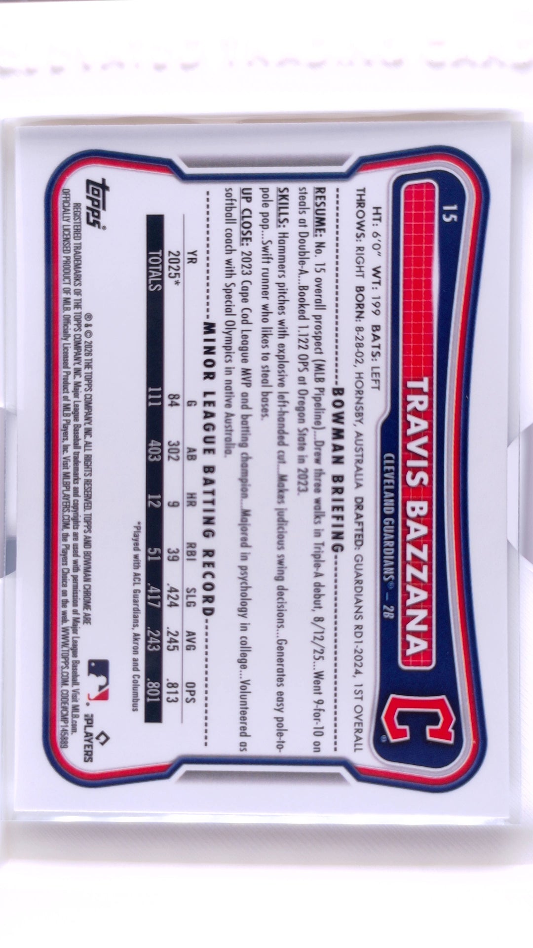 #15 Travis Bazzana Rookie - back