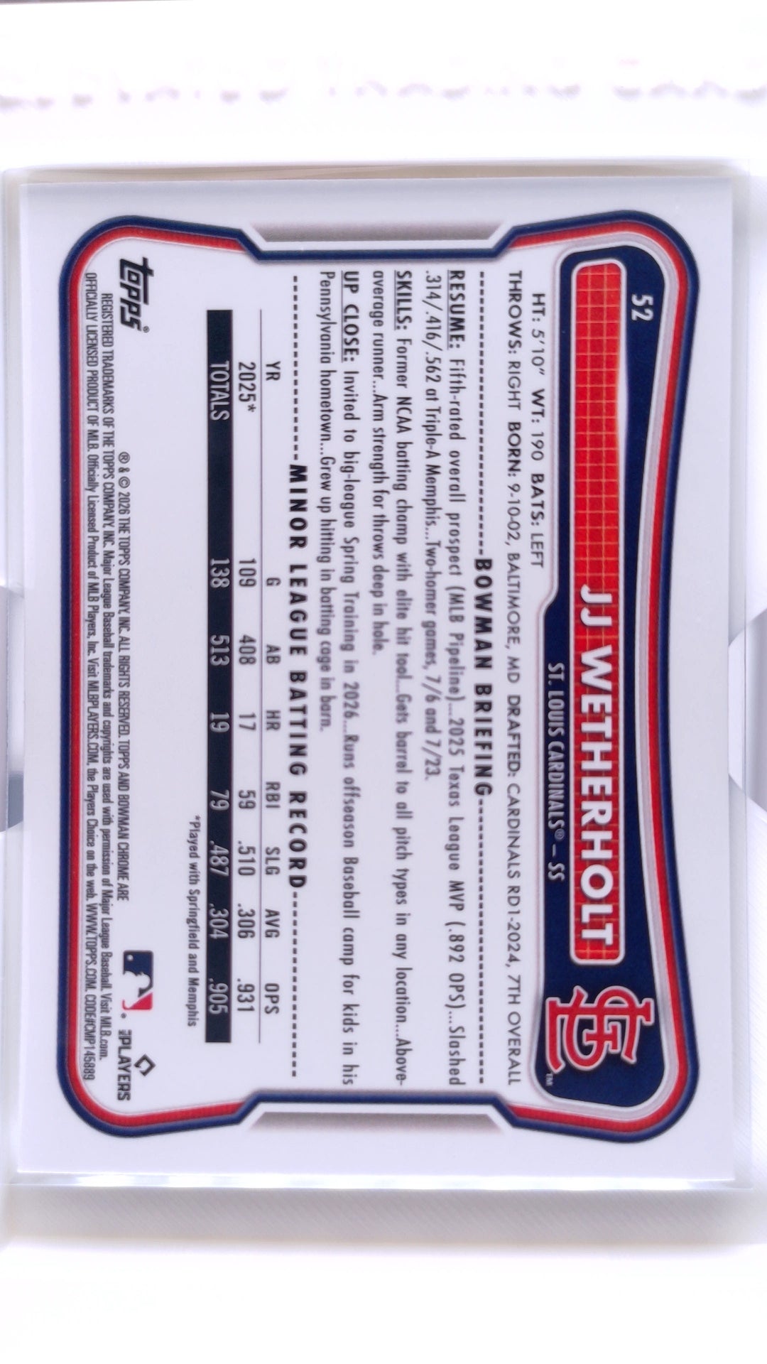 #52 JJ Wetherholt Rookie - back