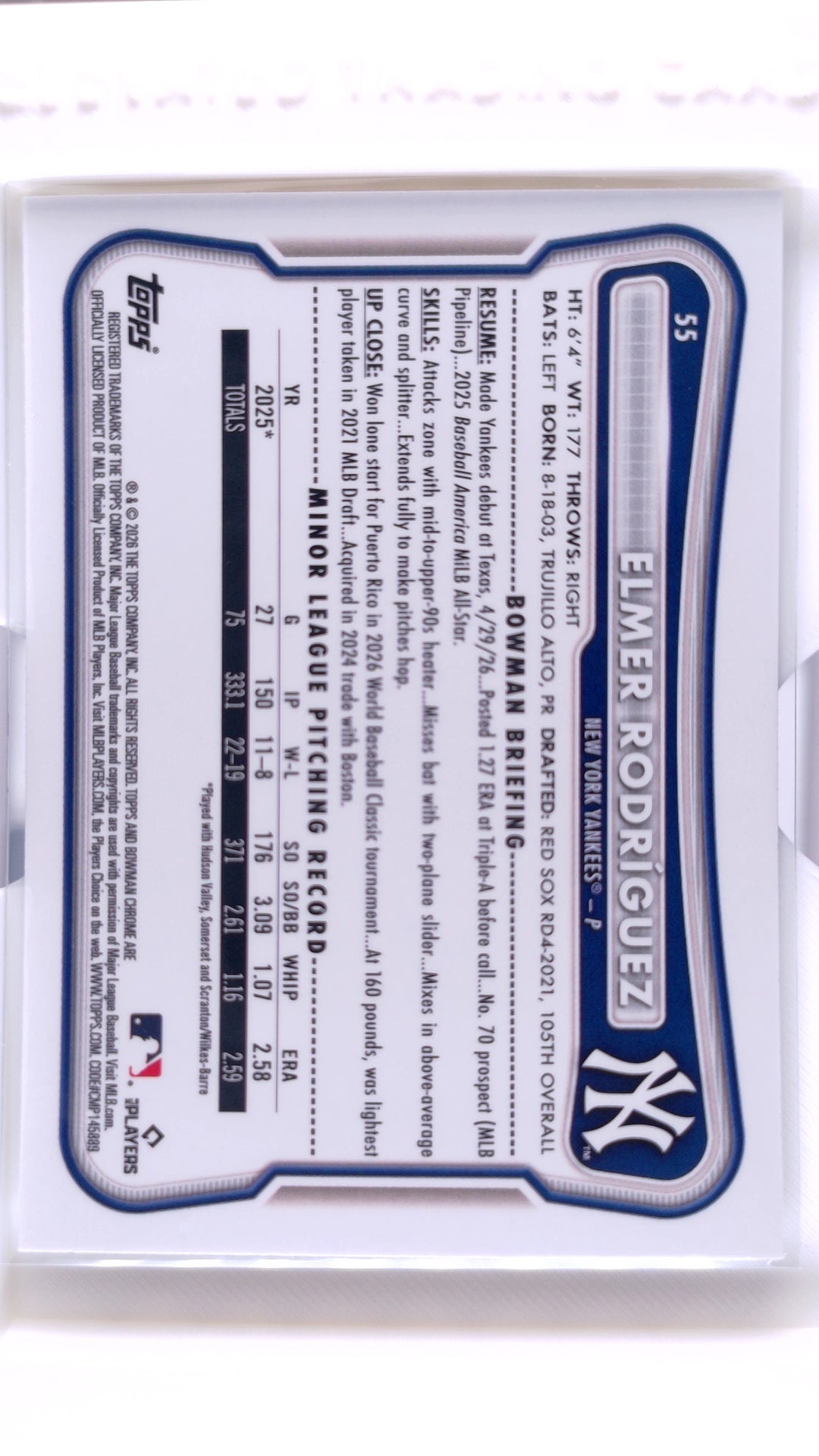 #55 Elmer Rodríguez Rookie - back